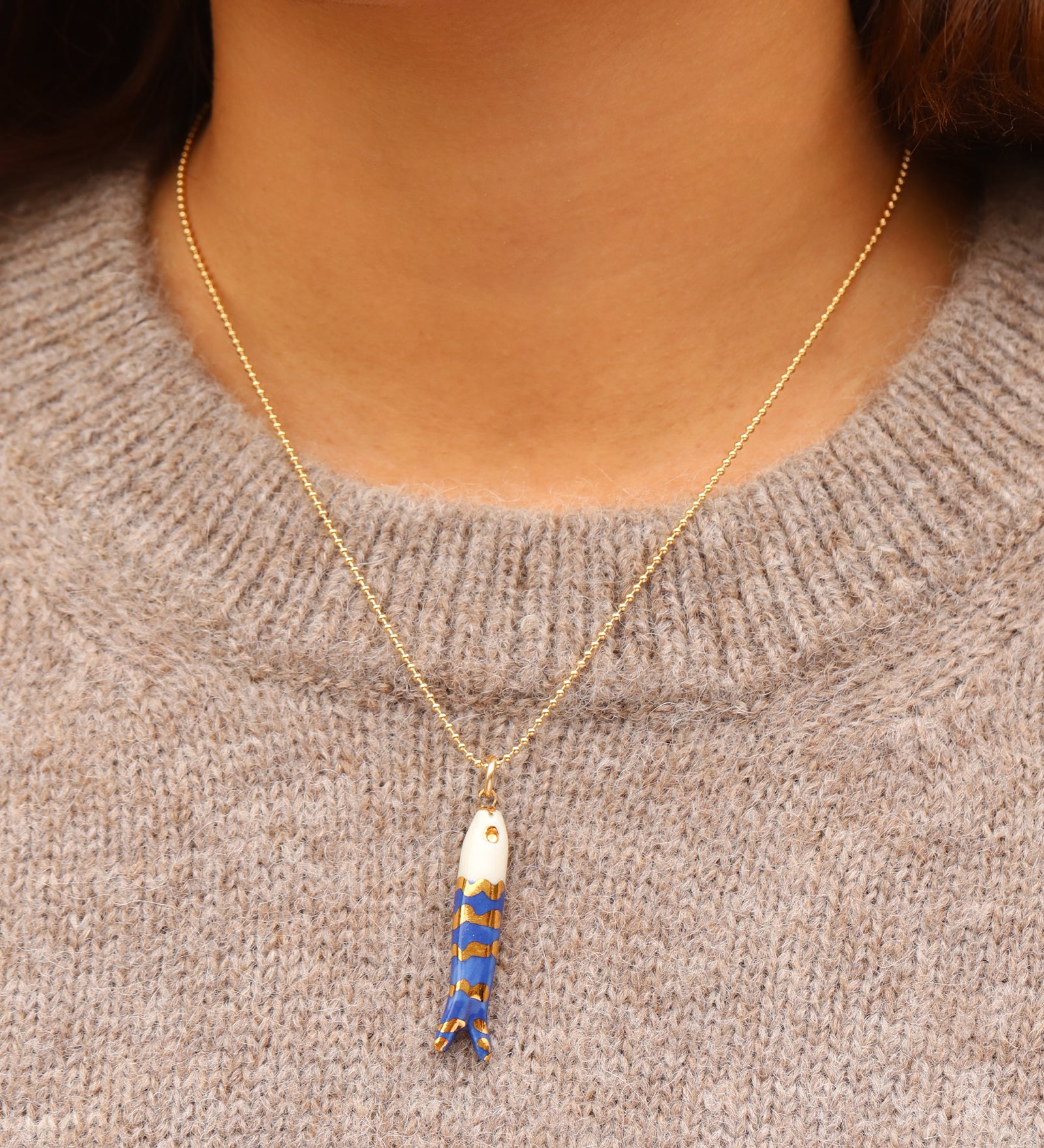 Mini Catch Necklace Gold Filled, Hand Sculpted Porcelain