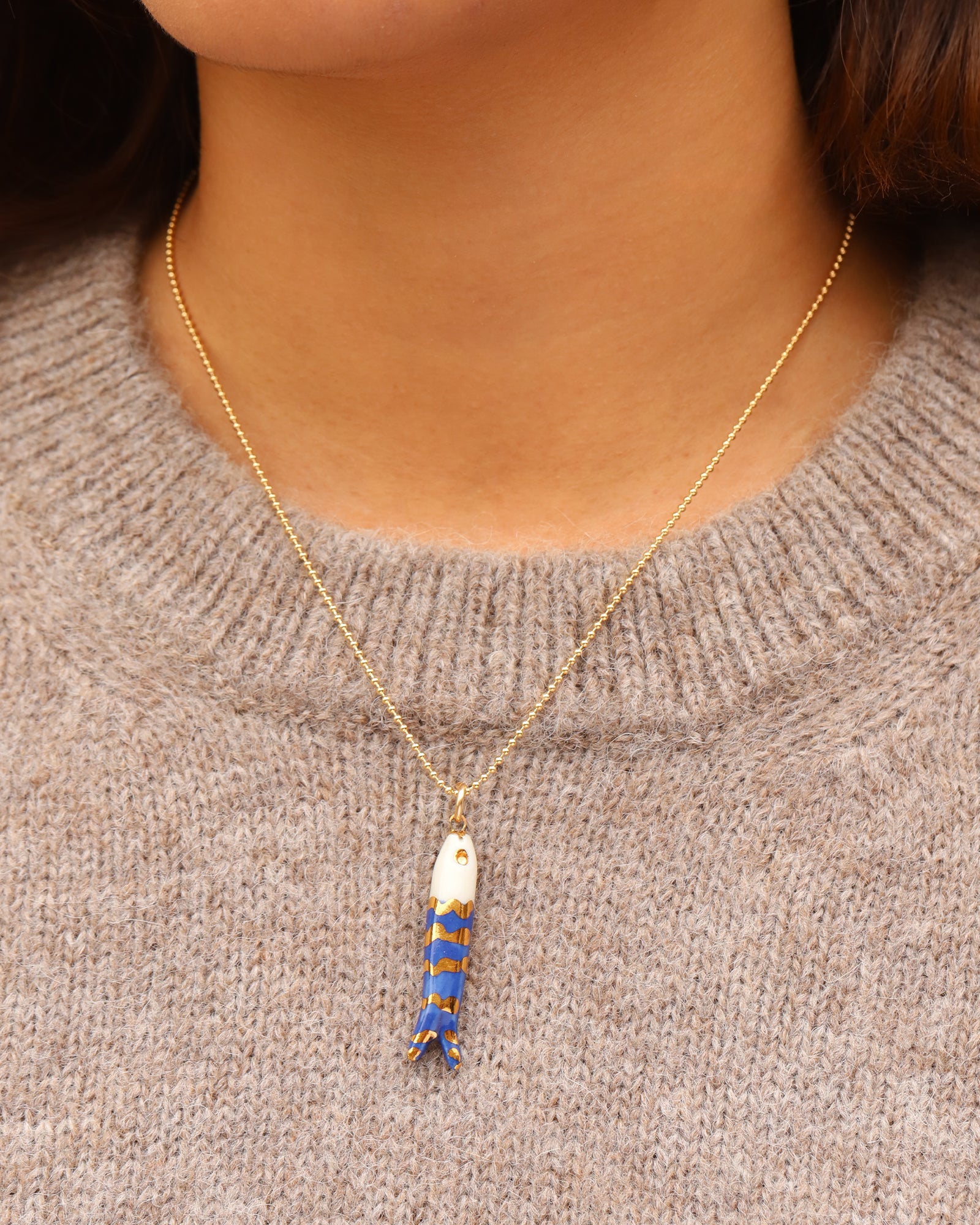 Mini Catch Necklace Gold Filled, Hand Sculpted Porcelain