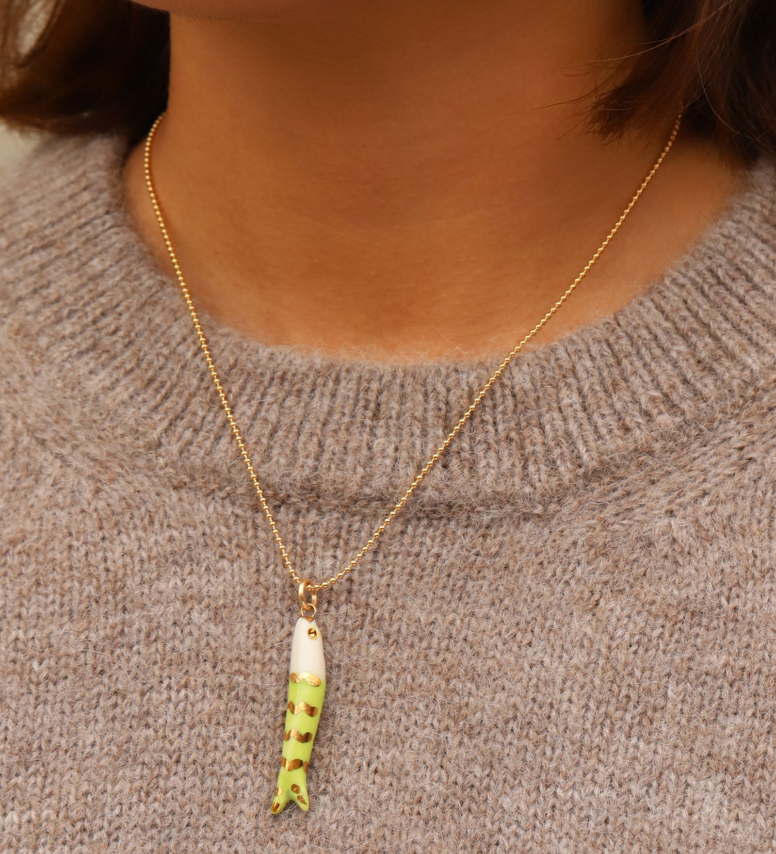 Mini Catch Necklace Gold Filled, Hand Sculpted Porcelain