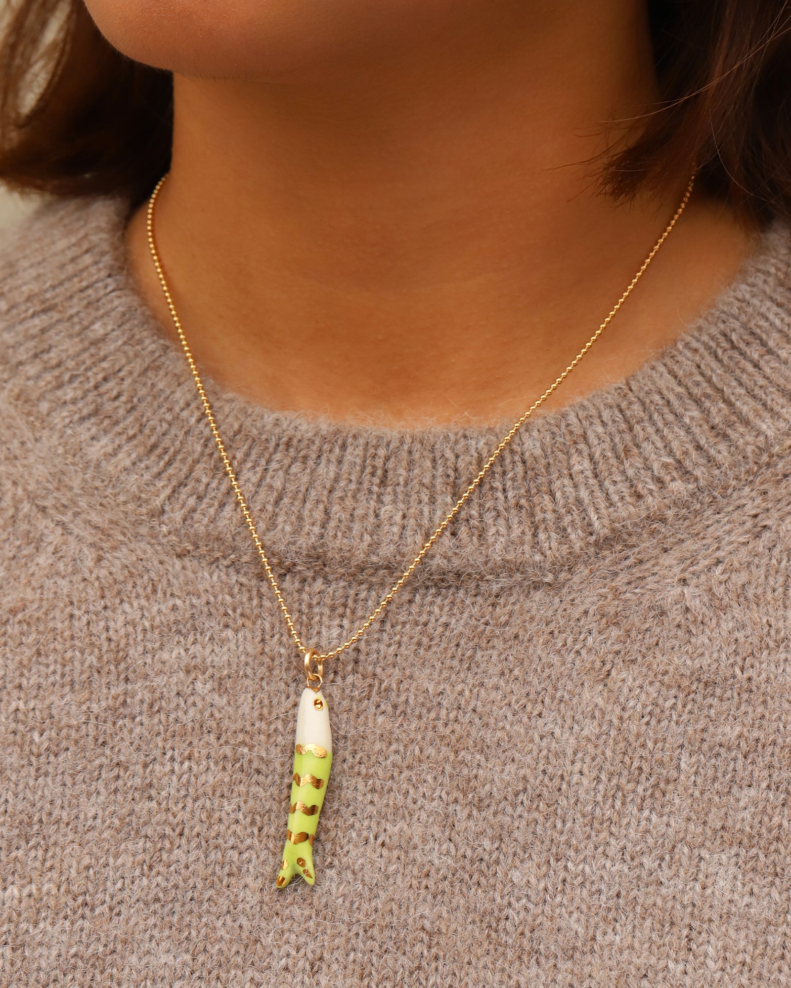 Mini Catch Necklace Gold Filled, Hand Sculpted Porcelain
