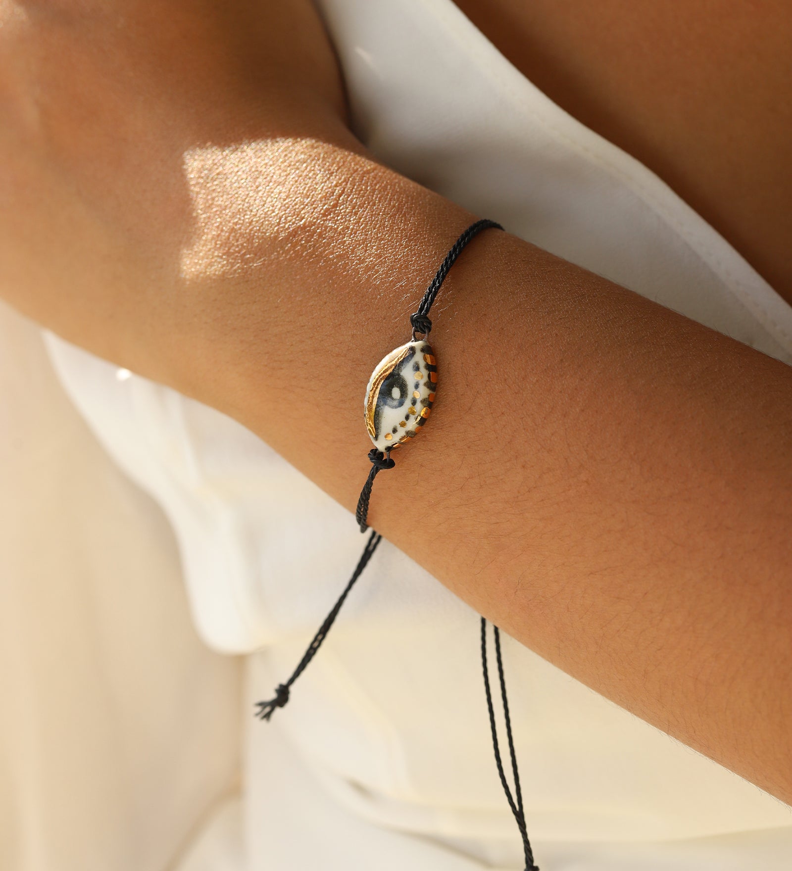 Not So Evil Eye Bracelet Hand Sculpted Porcelain, Thread