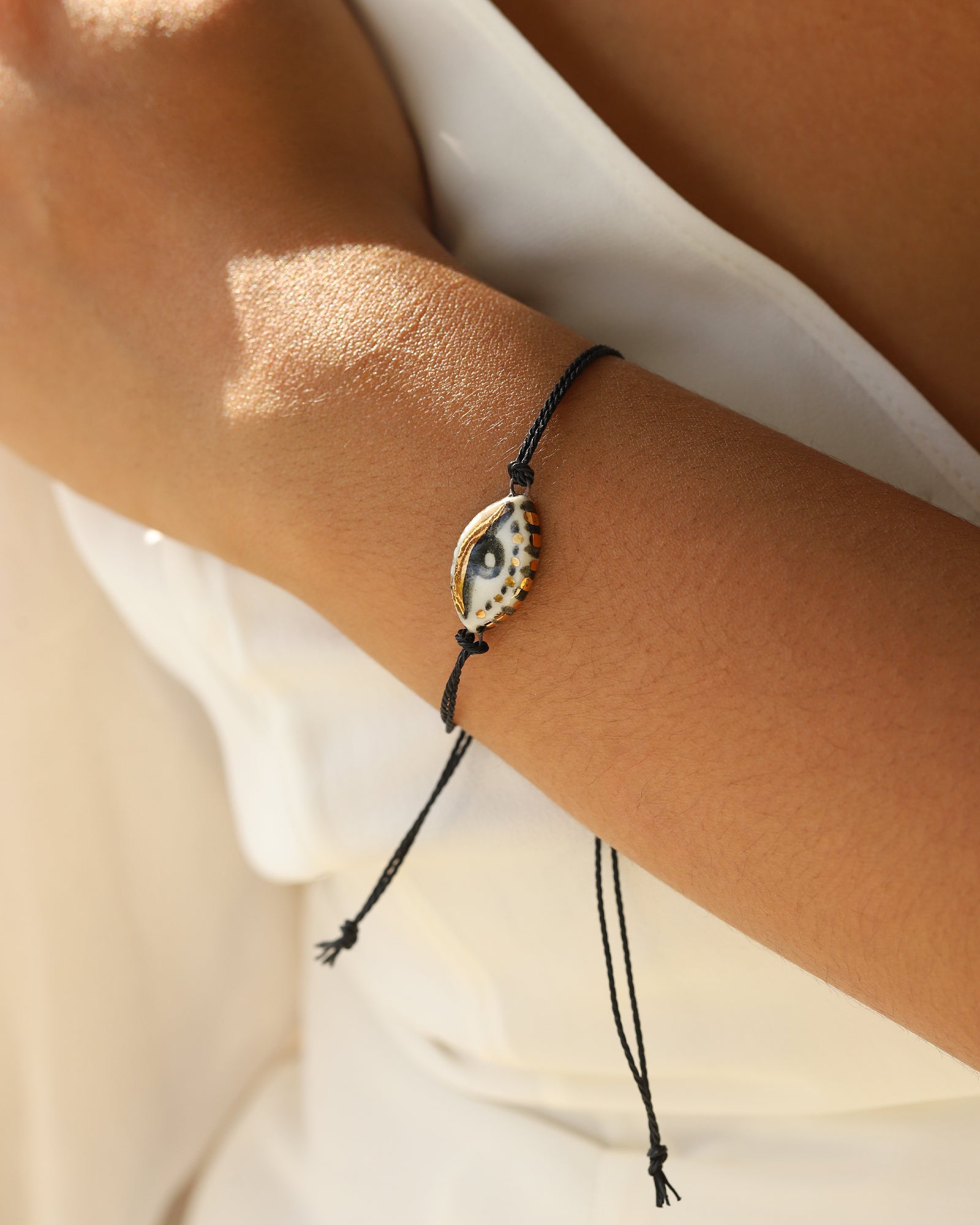 Not So Evil Eye Bracelet Hand Sculpted Porcelain, Thread