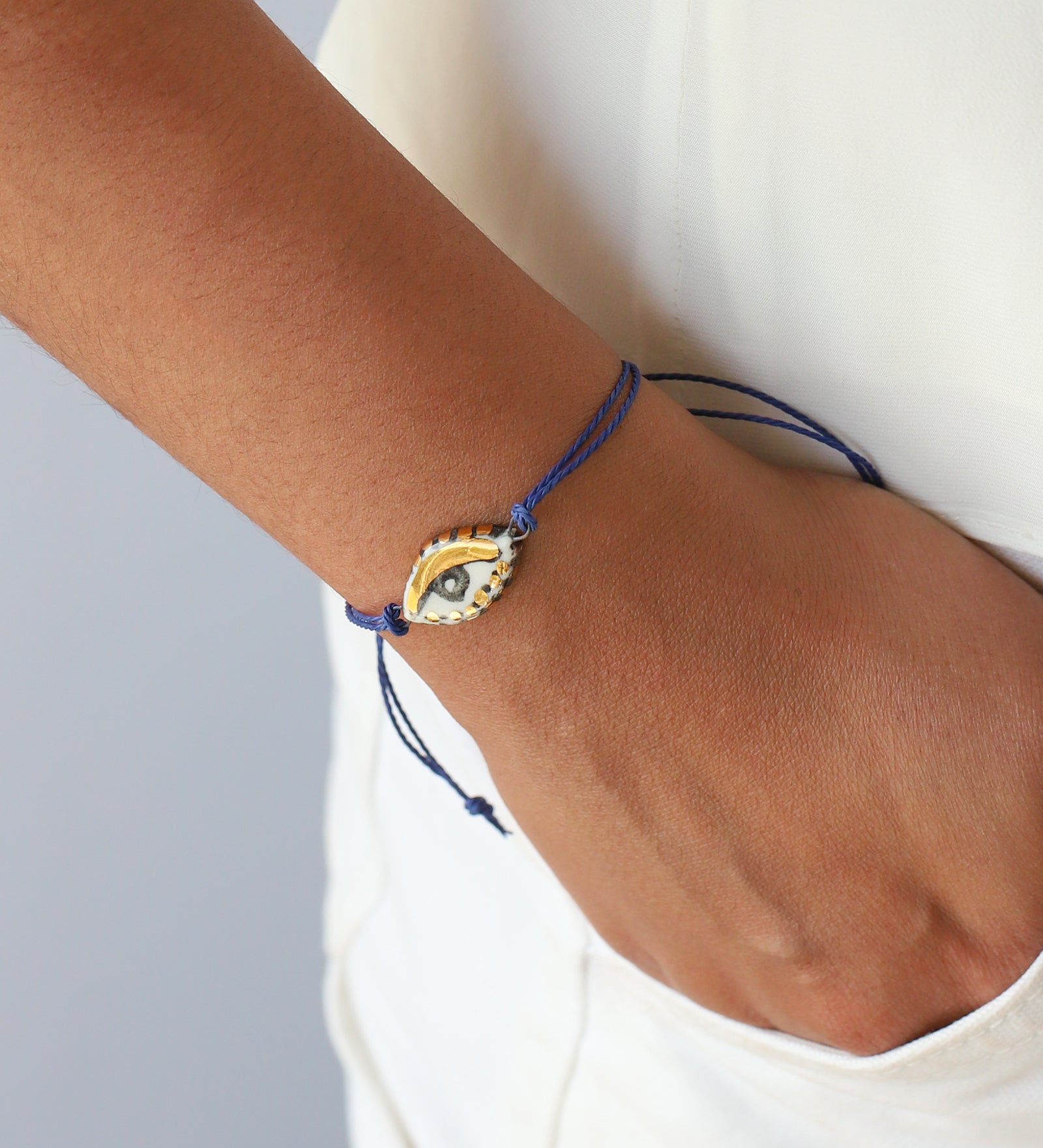 Not So Evil Eye Bracelet Hand Sculpted Porcelain, Thread