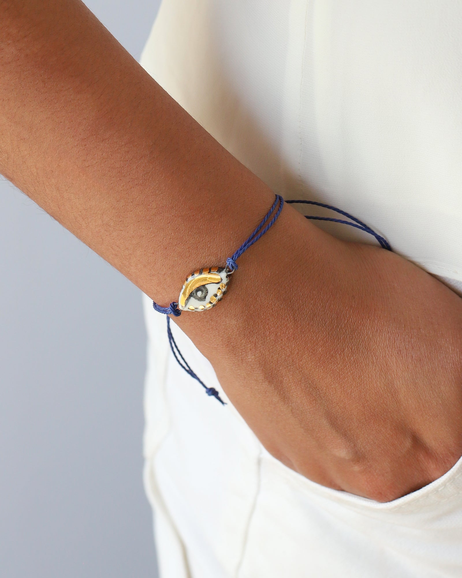 Not So Evil Eye Bracelet Hand Sculpted Porcelain, Thread
