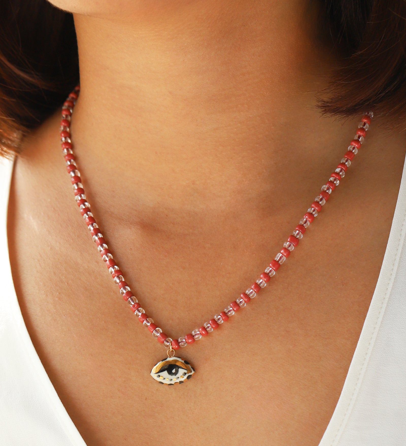 Not So Evil Eye Beaded Necklace Beads, Hand Sculpted Porcelain