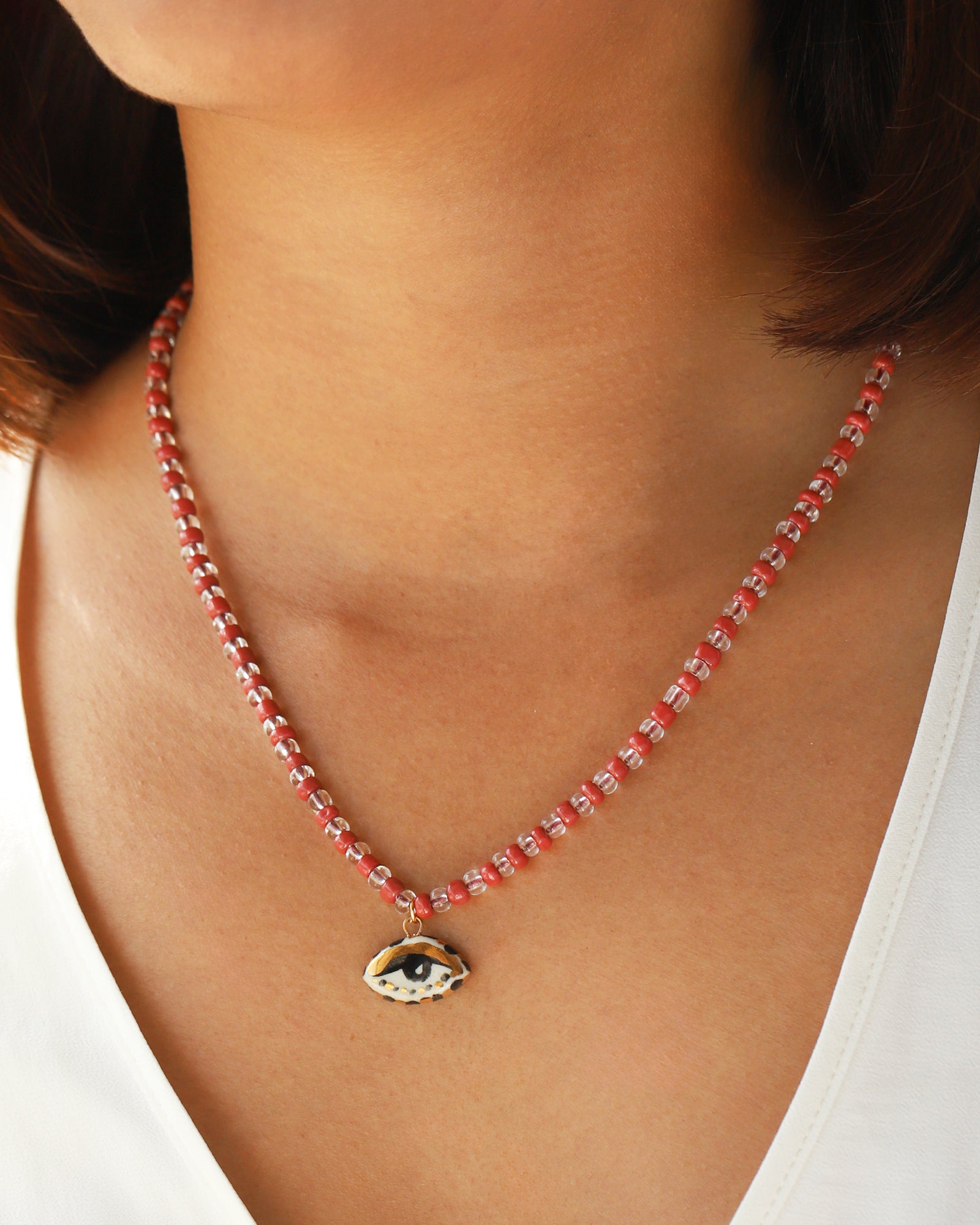 Not So Evil Eye Beaded Necklace Beads, Hand Sculpted Porcelain