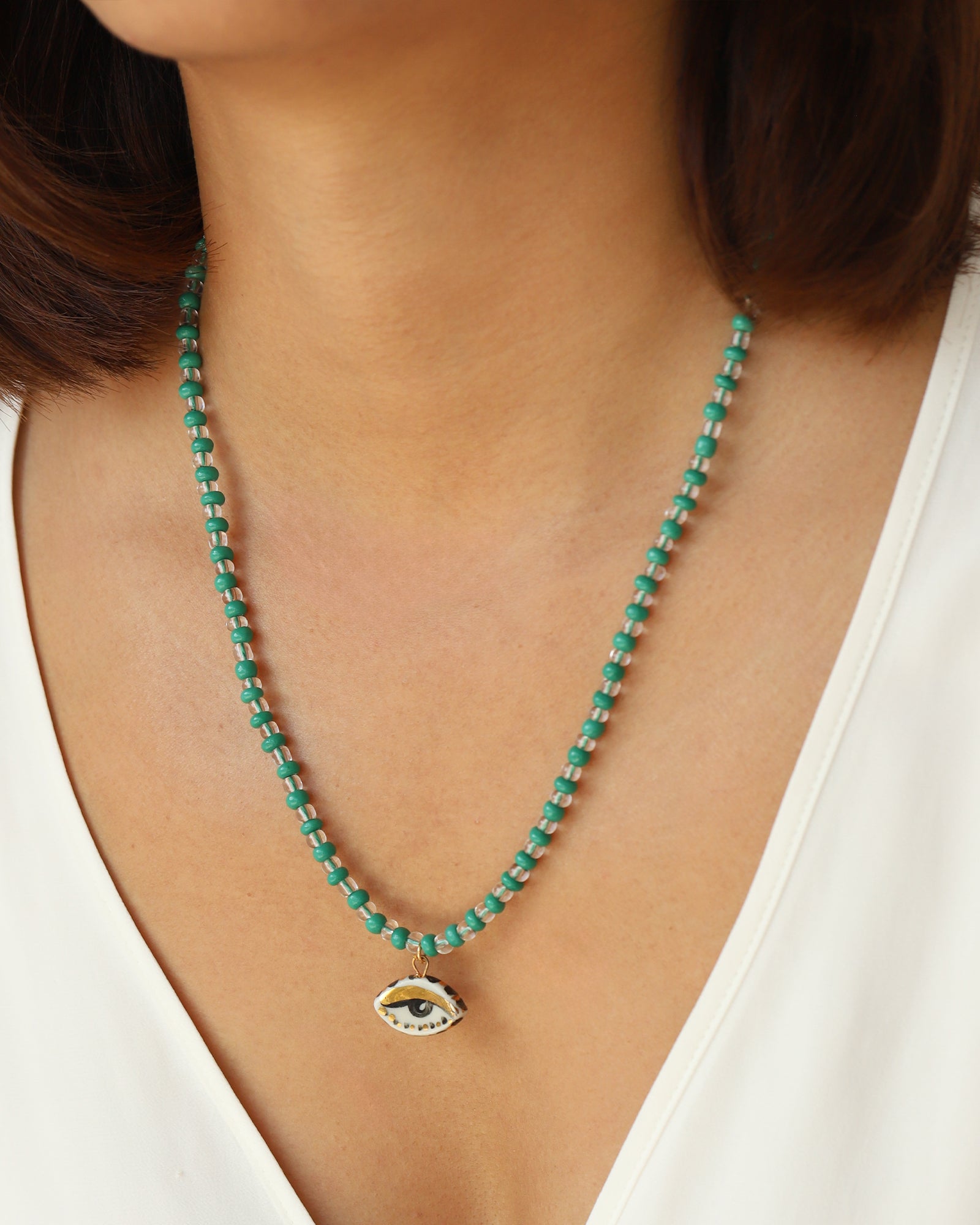 Not So Evil Eye Beaded Necklace Beads, Hand Sculpted Porcelain