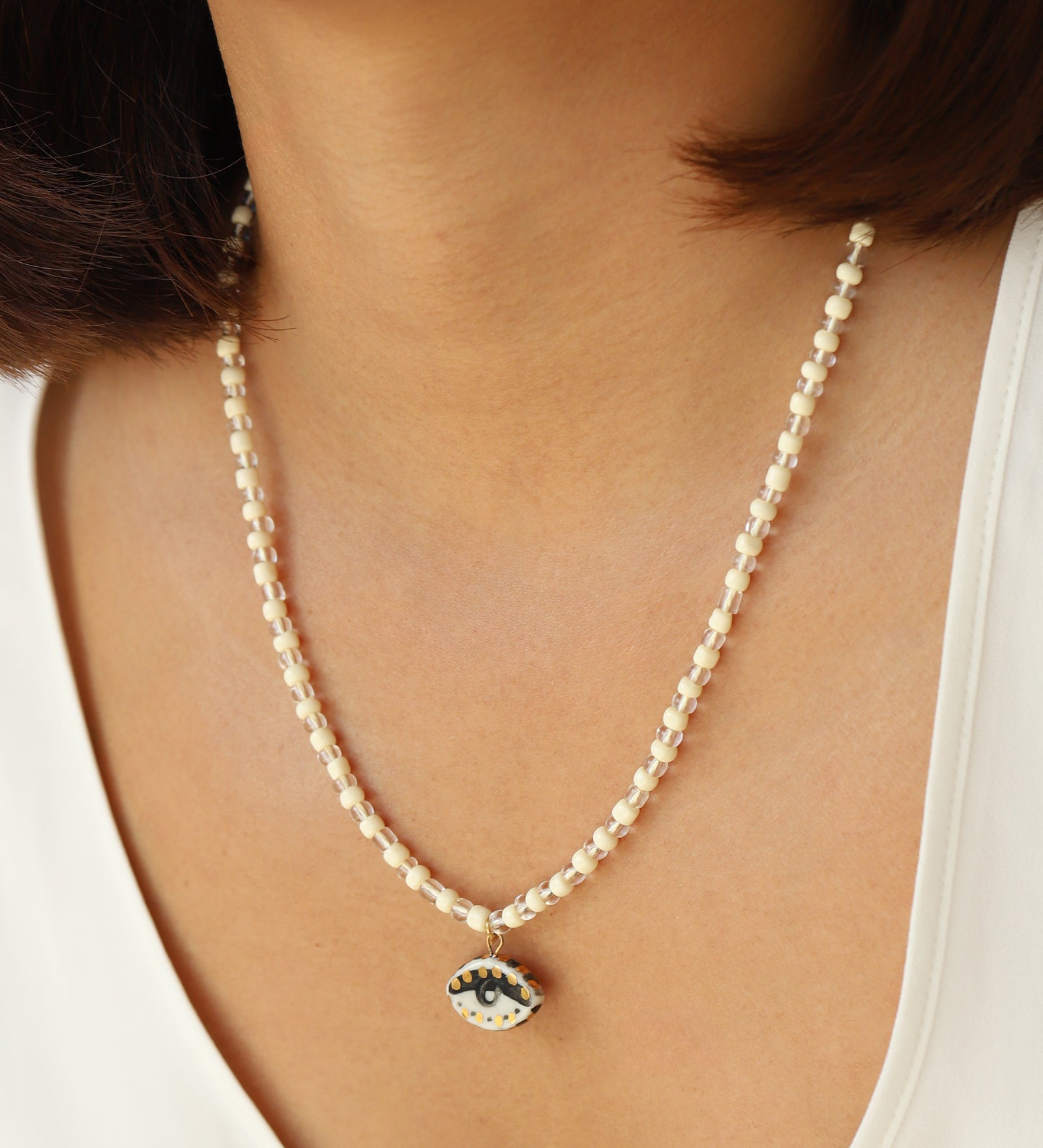 Not So Evil Eye Beaded Necklace Beads, Hand Sculpted Porcelain