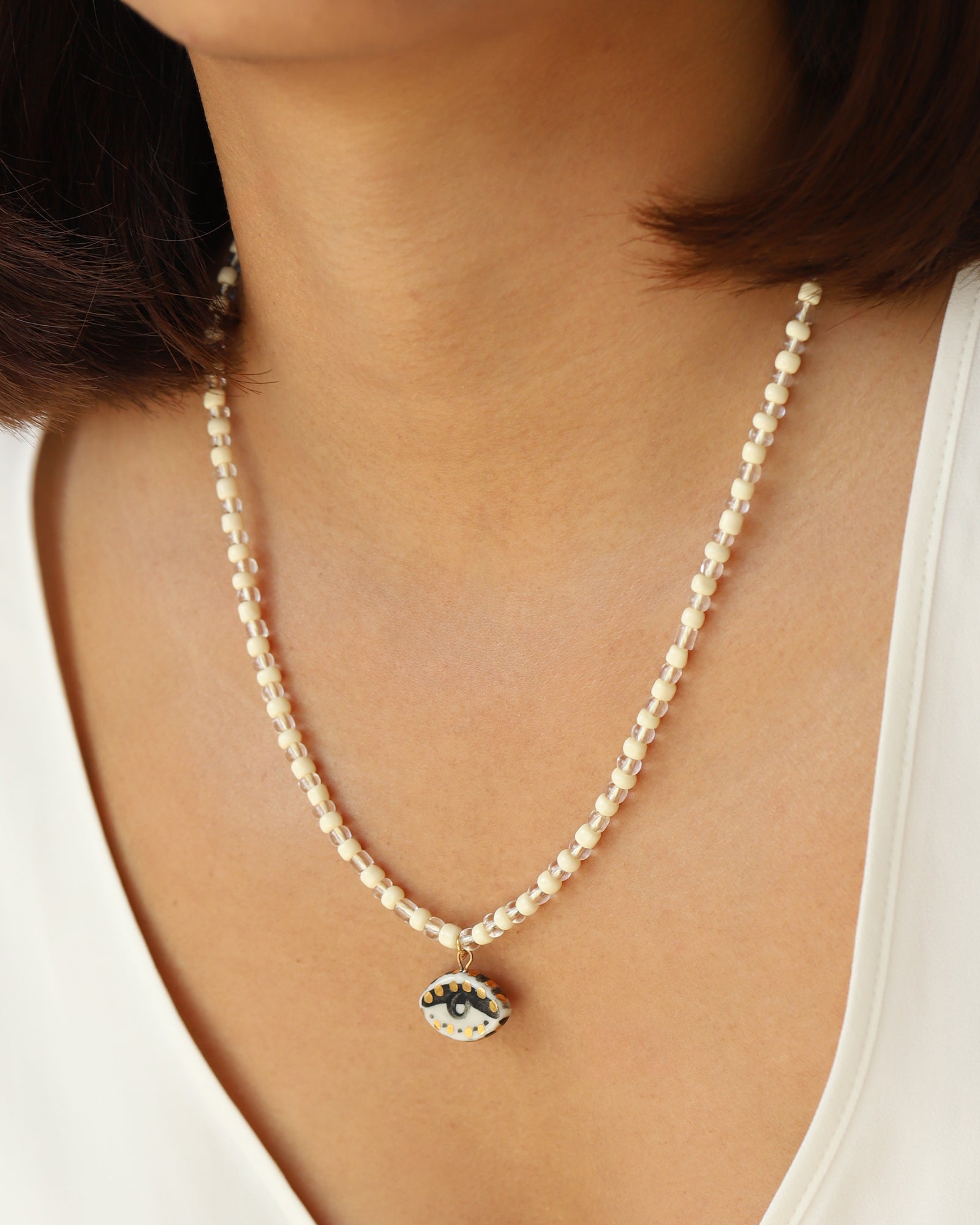 Not So Evil Eye Beaded Necklace Beads, Hand Sculpted Porcelain