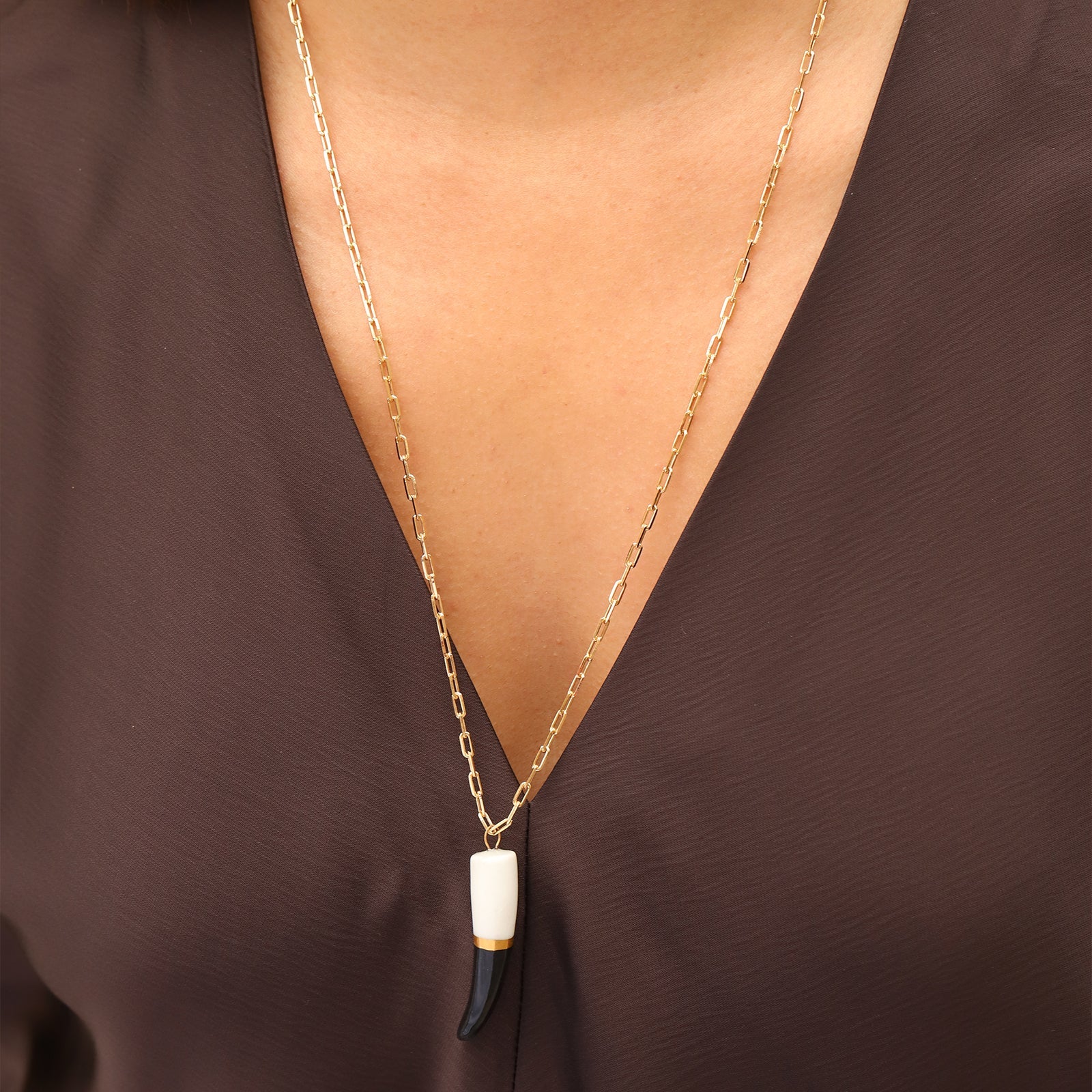 Shark Tooth Necklace Gold Filled, Hand Sculpted Porcelain