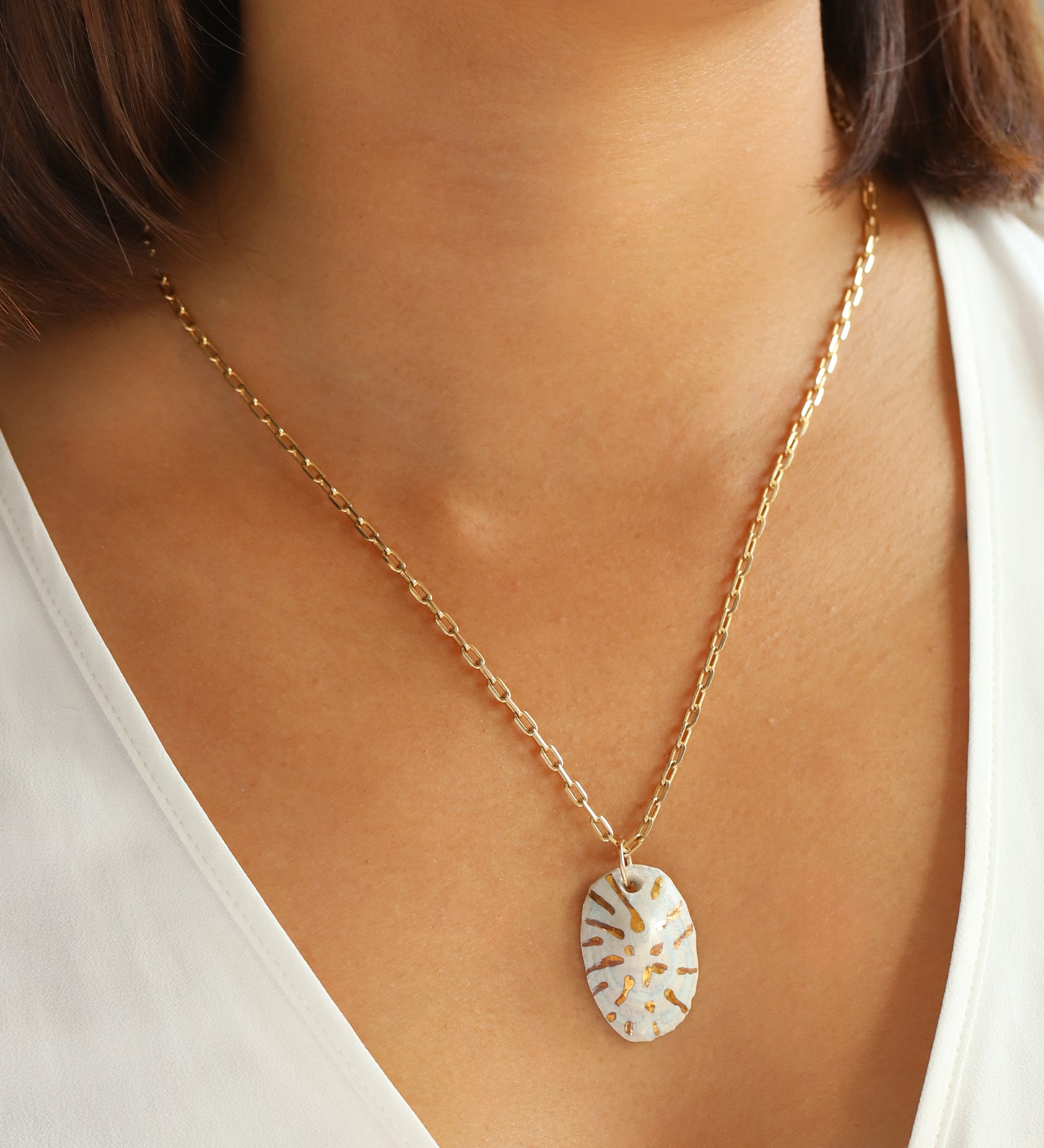 Shoreline Shell Necklace Gold Filled, Hand Sculpted Porcelain