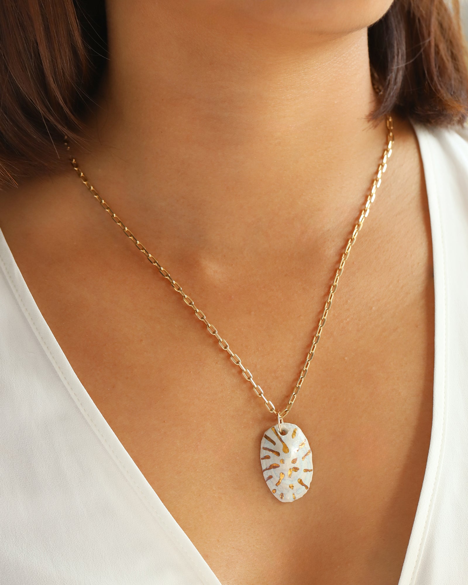 Shoreline Shell Necklace Gold Filled, Hand Sculpted Porcelain