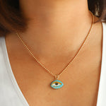 Not So Evil Eye Charm Necklace Gold Filled, Hand Sculpted Porcelain