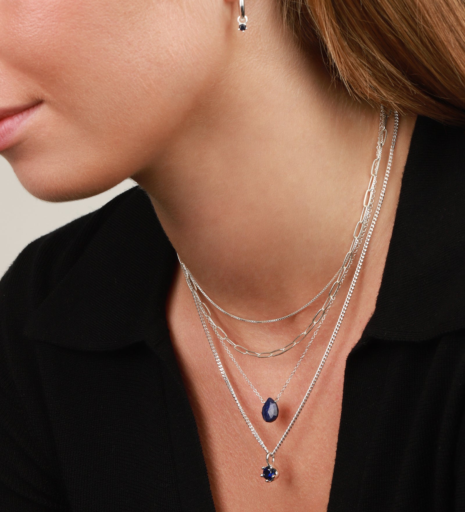 Stoned By Gem Jar-Blue Sapphire Pear Cable Chain Necklace | 8mm-Necklaces-Blue Ruby Jewellery-Vancouver Canada