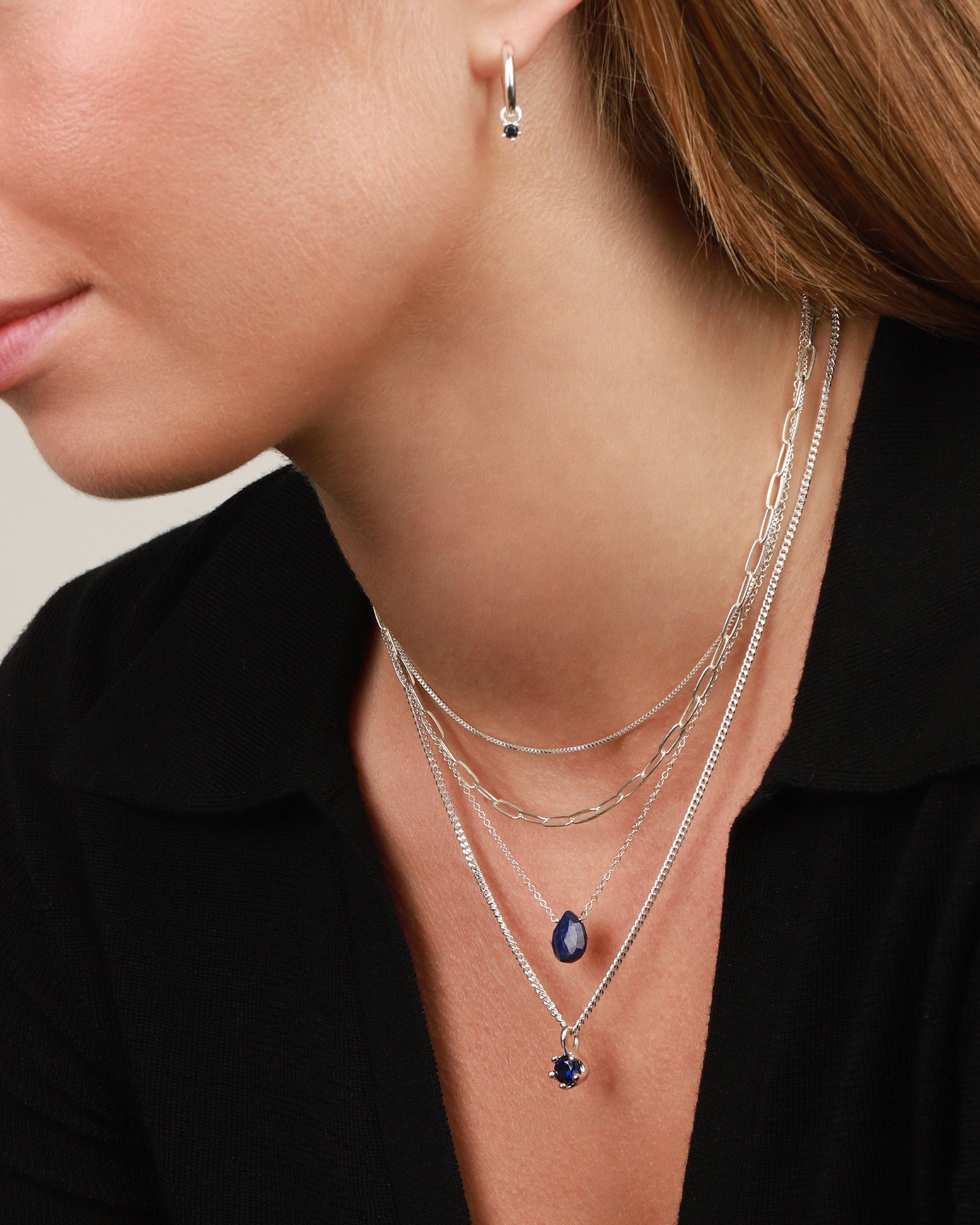 Stoned By Gem Jar-Blue Sapphire Pear Cable Chain Necklace | 8mm-Necklaces-Blue Ruby Jewellery-Vancouver Canada