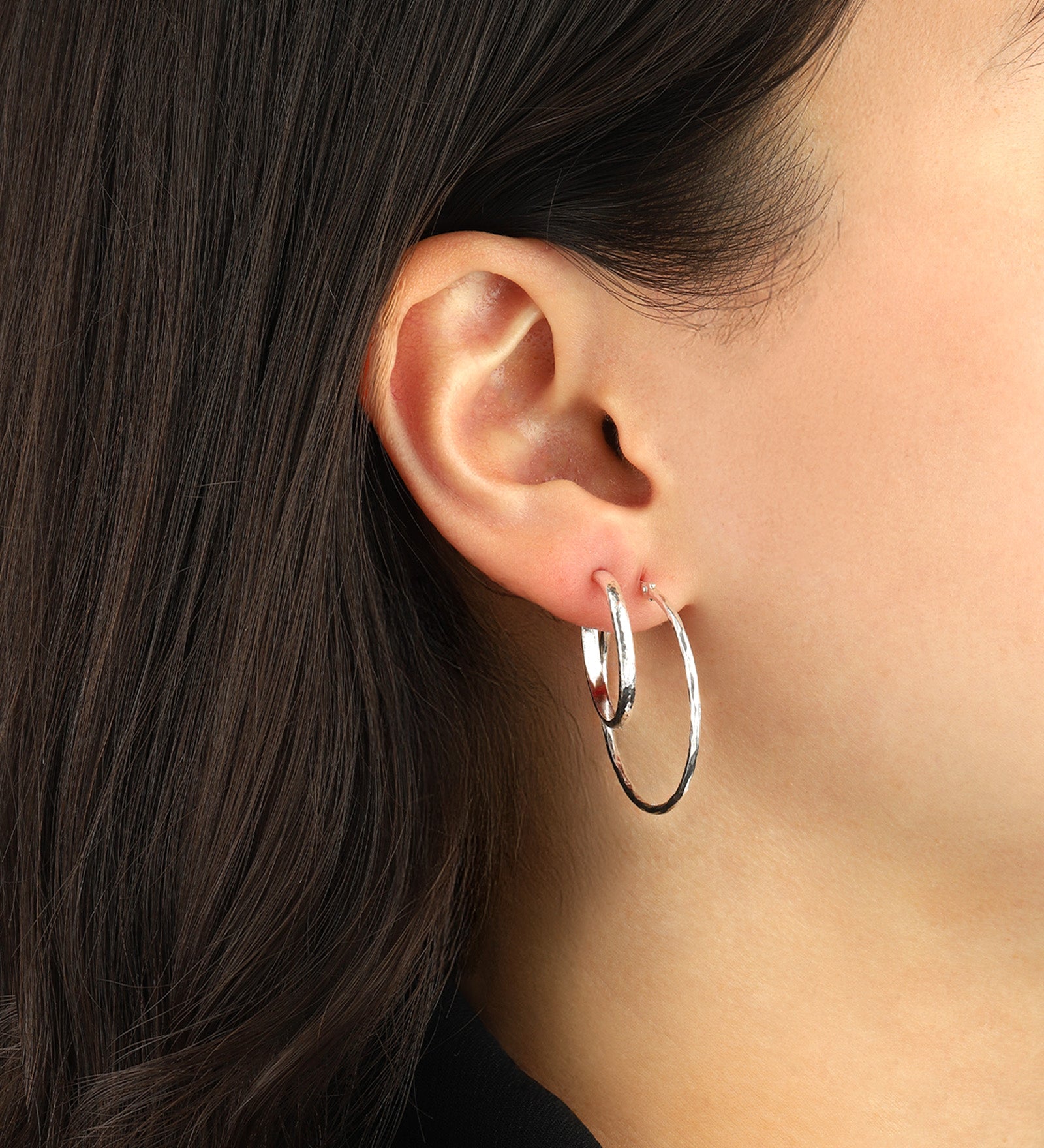 Tashi-Hammered Hoops I 35mm-Earrings-Blue Ruby Jewellery-Vancouver Canada