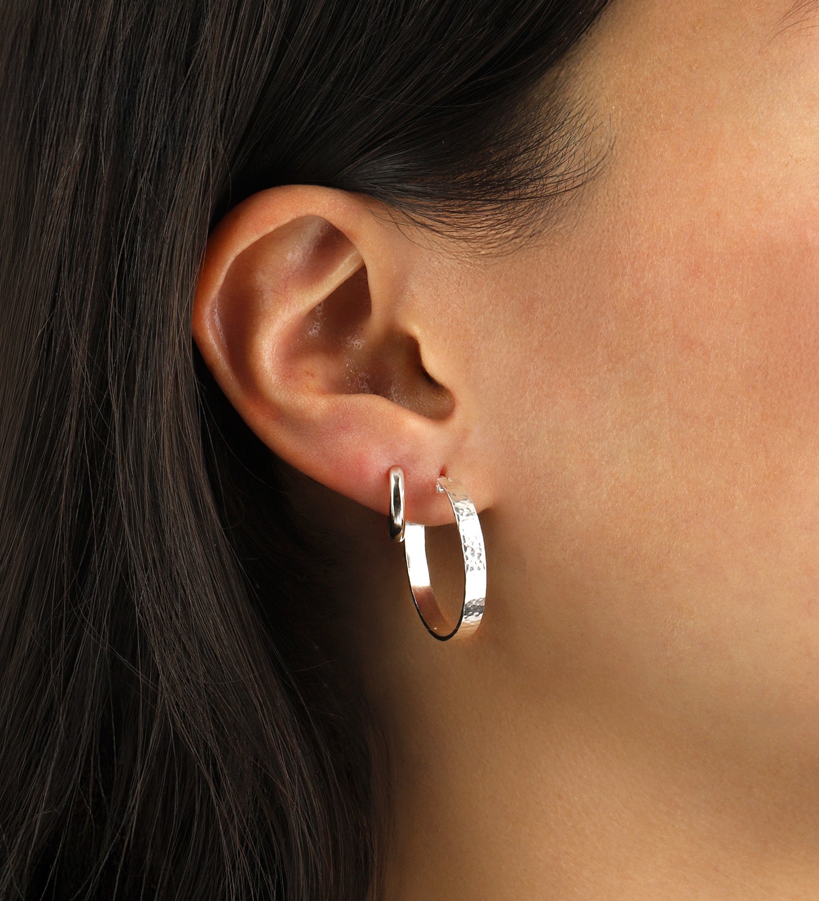 Tashi-Hammered Hoops I 25mm-Earrings-Blue Ruby Jewellery-Vancouver Canada