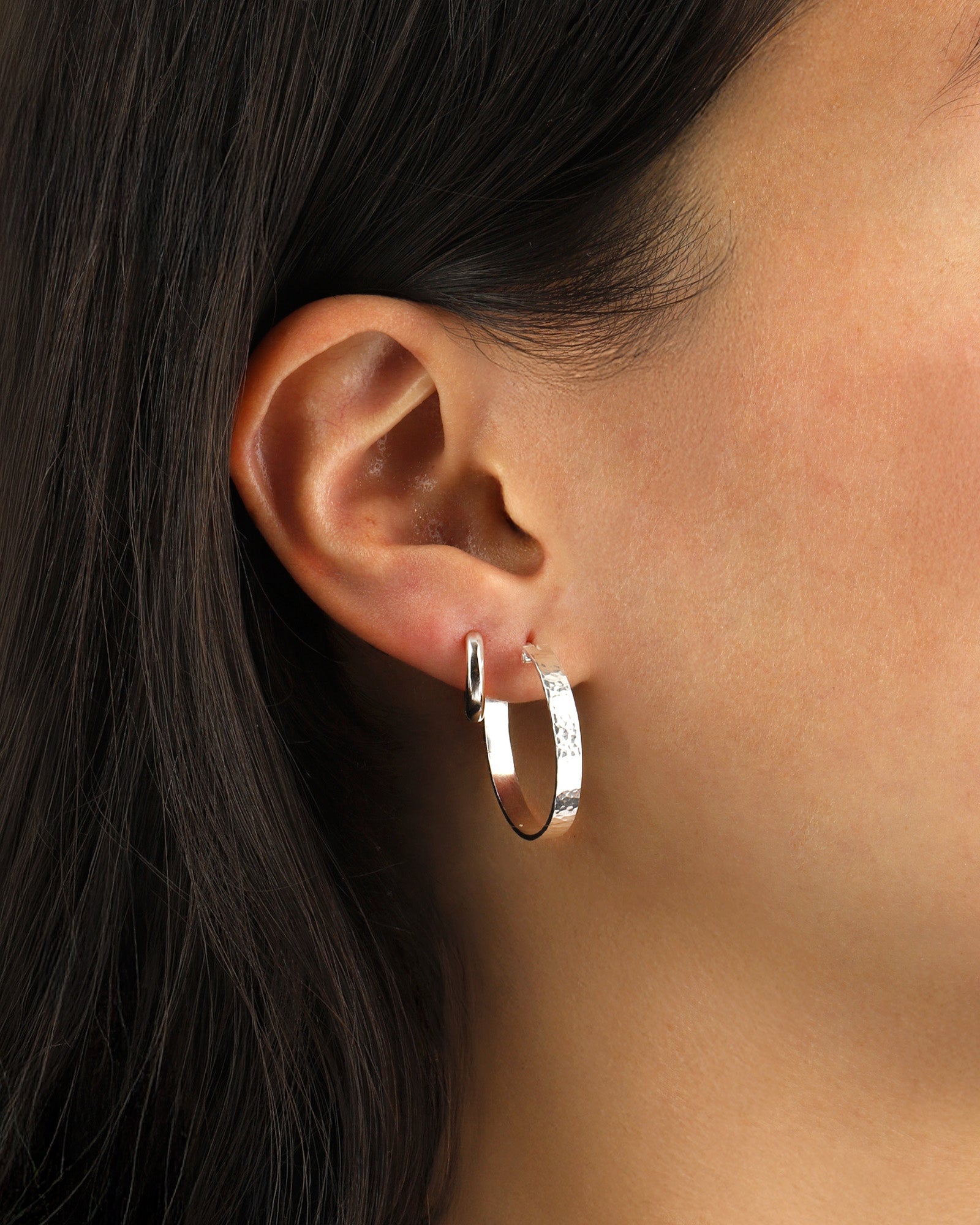 Tashi-Hammered Hoops I 25mm-Earrings-Blue Ruby Jewellery-Vancouver Canada