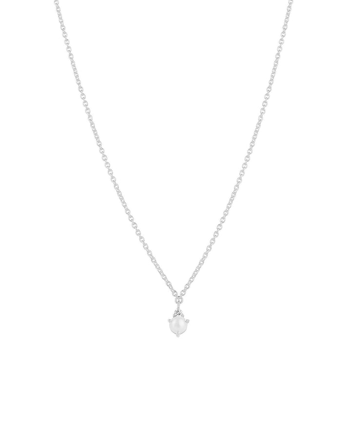 Tashi-Pearl + CZ Necklace-Necklaces-Sterling Silver, White Pearl, Cubic Zirconia-Blue Ruby Jewellery-Vancouver Canada