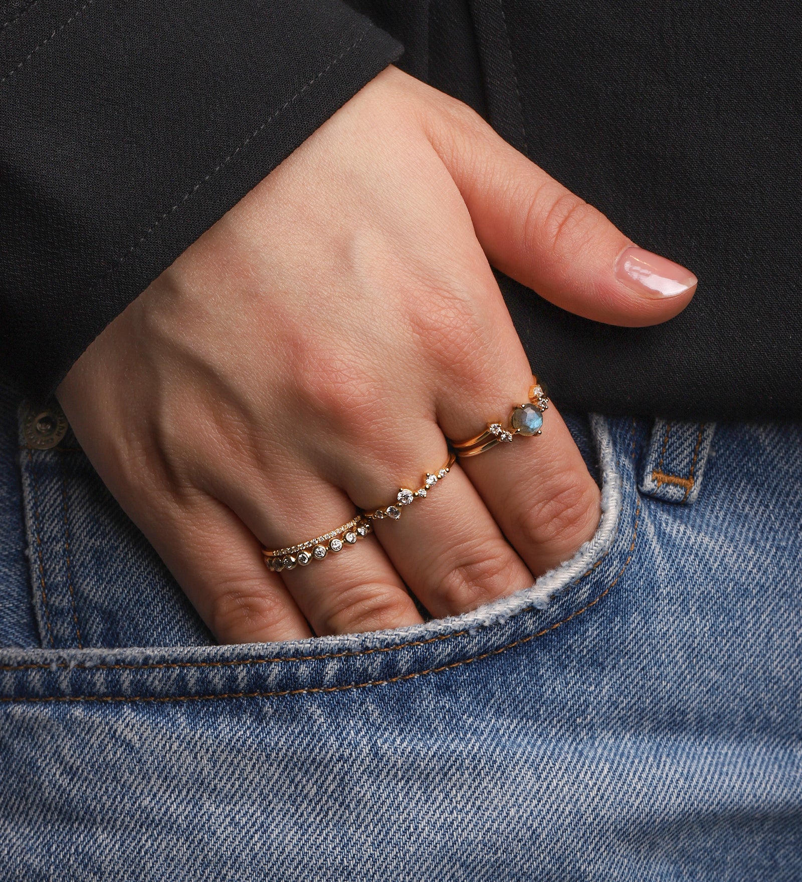 Tashi-Round Stone + CZ Ring-Rings-Blue Ruby Jewellery-Vancouver Canada
