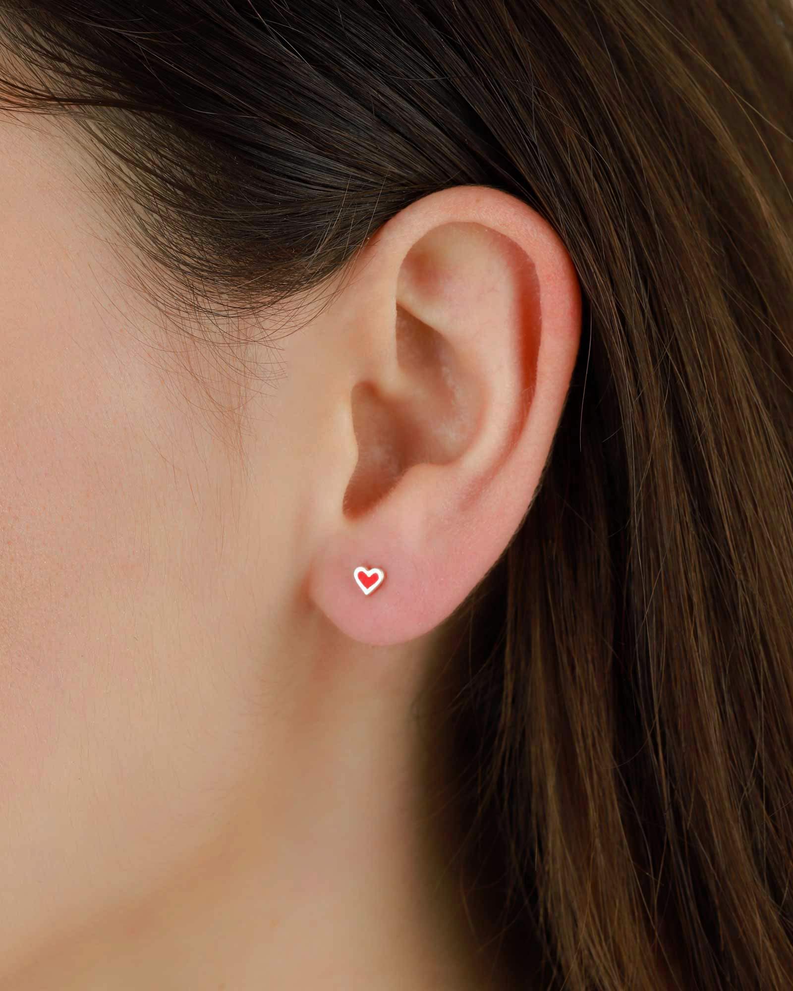 Tashi-Enamel Tiny Heart Stud-Earrings-Sterling Silver, Red Enamel-Blue Ruby Jewellery-Vancouver Canada