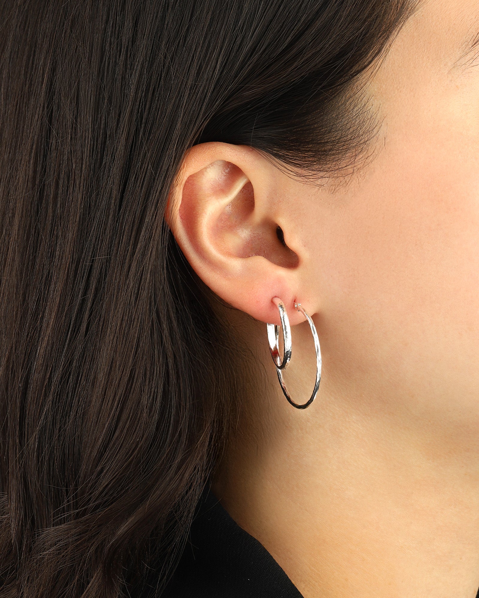 Tashi-Flat Hammered Hoops | 22mm-Earrings-Blue Ruby Jewellery-Vancouver Canada