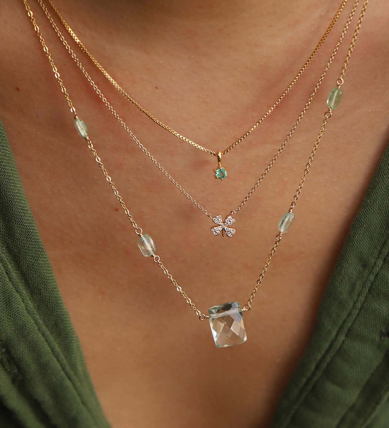 Tashi-Emerald 6 Prong Necklace-Necklaces-14k Gold Vermeil, Emerald-Blue Ruby Jewellery-Vancouver Canada