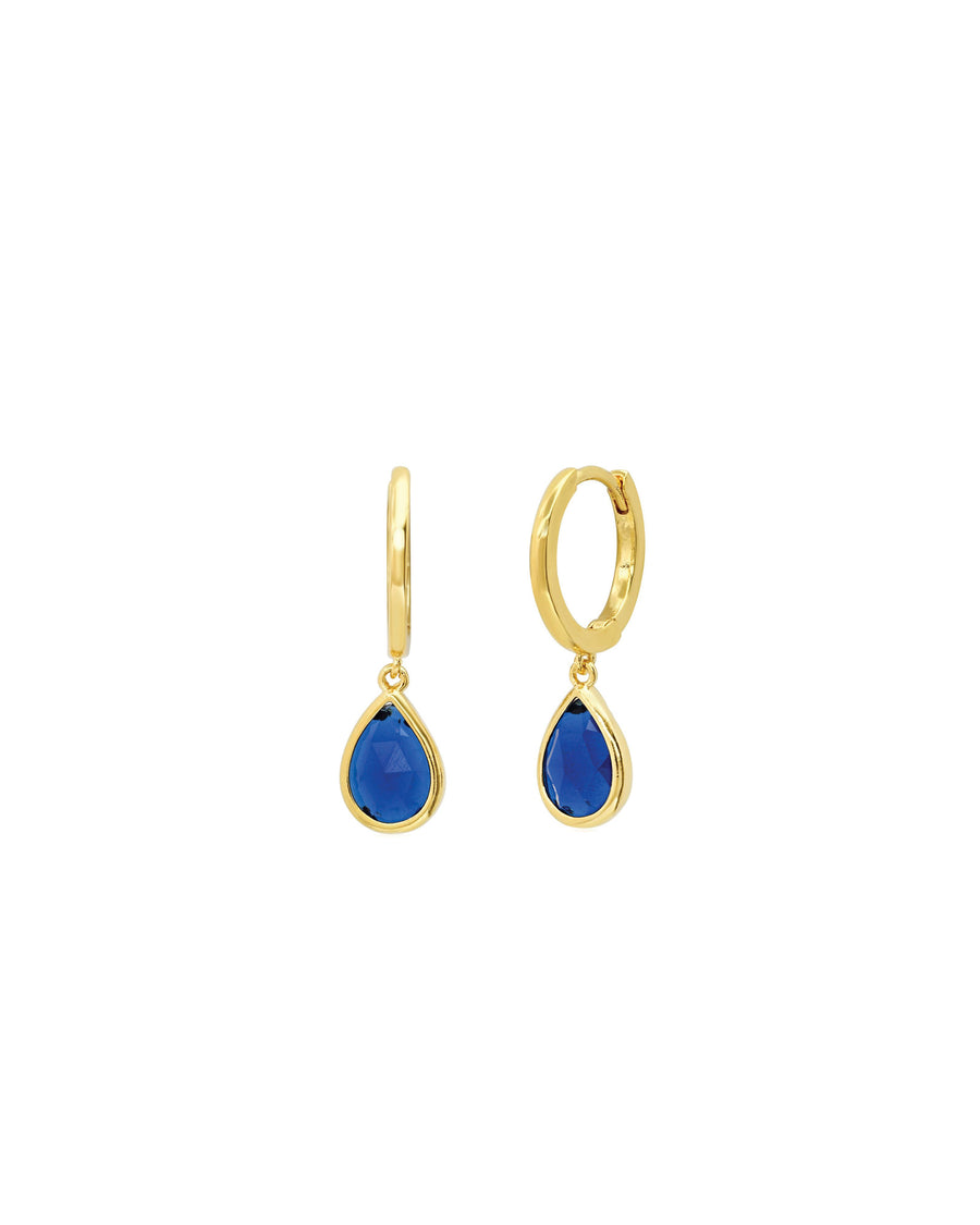 Tai-Glass Teardrop Charm Huggies-Earrings-Gold Plated, Sapphire Glass-Blue Ruby Jewellery-Vancouver Canada