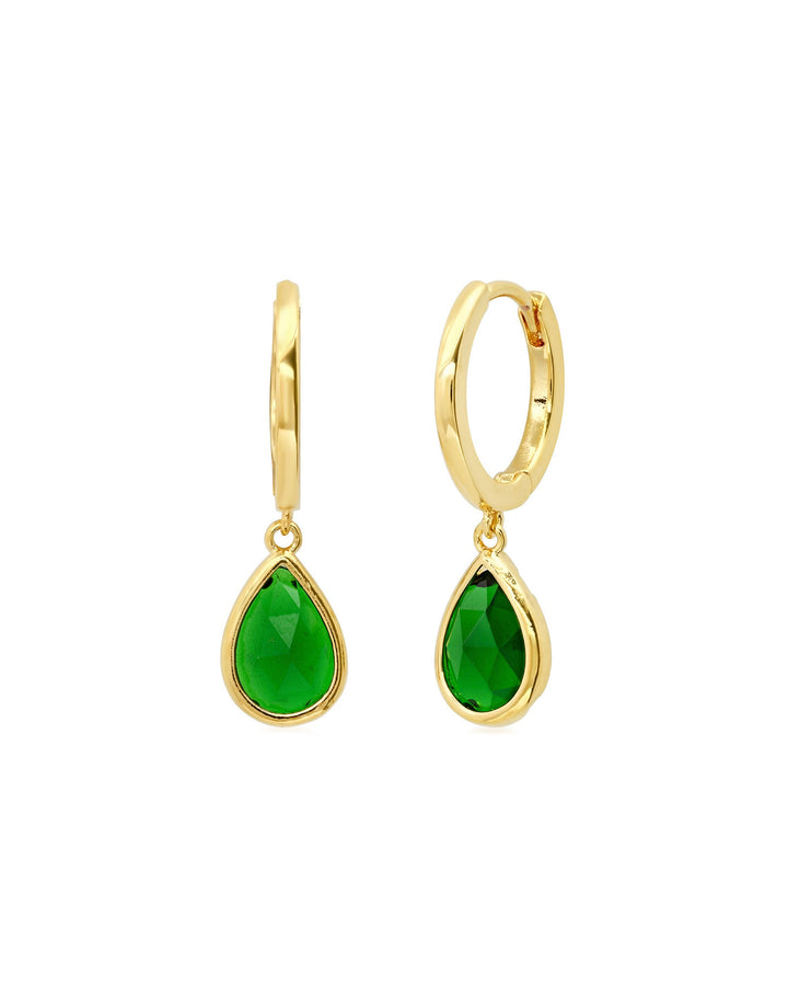 Tai-Glass Teardrop Charm Huggies-Earrings-Gold Plated, Emerald Glass-Blue Ruby Jewellery-Vancouver Canada
