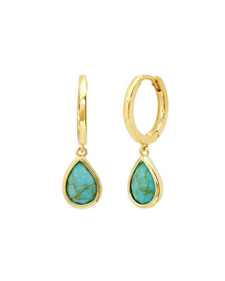Tai-Glass Teardrop Charm Huggies-Earrings-Gold Plated, Turquoise-Blue Ruby Jewellery-Vancouver Canada