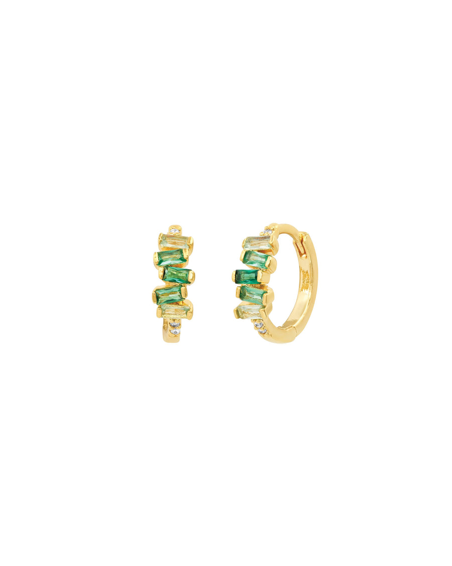 Tai-Stacked Baguette Huggies I 14mm-Earrings-Gold Plated, Green Cubic Zirconia-Blue Ruby Jewellery-Vancouver Canada