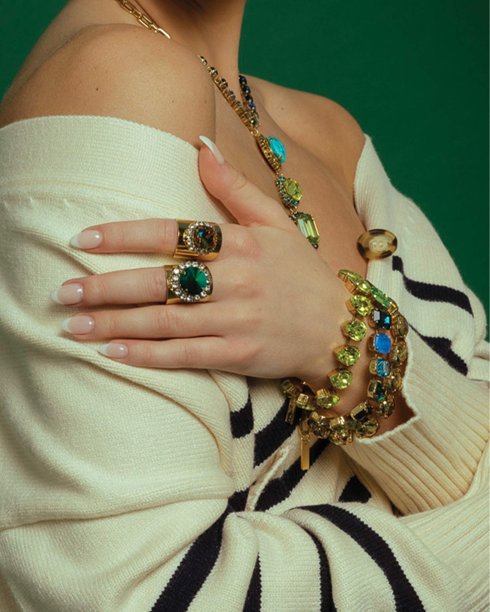 Erina Bracelet Gold Plated, Blue/Green Crystal