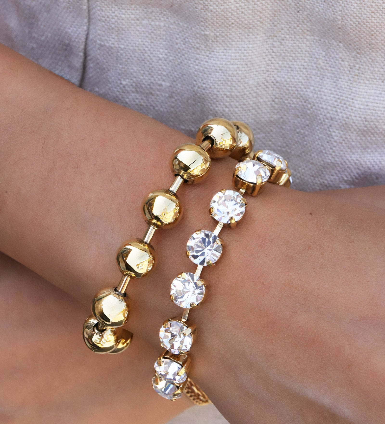 TOVA-Oakland Bracelet-Bracelets-Gold Plated, White Crystal-Blue Ruby Jewellery-Vancouver Canada