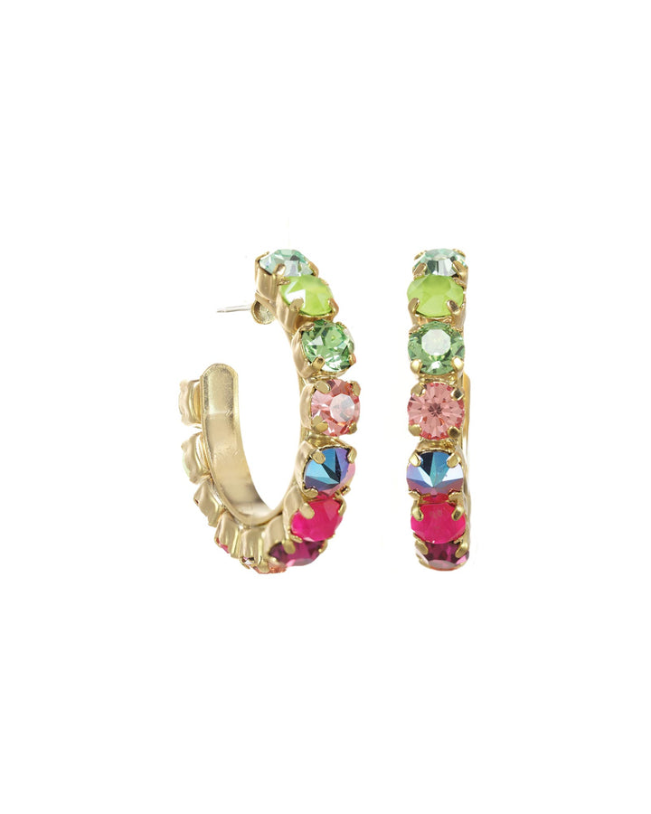 Jubilee Hoops Gold Plated, Pink Green Mixed Crystal