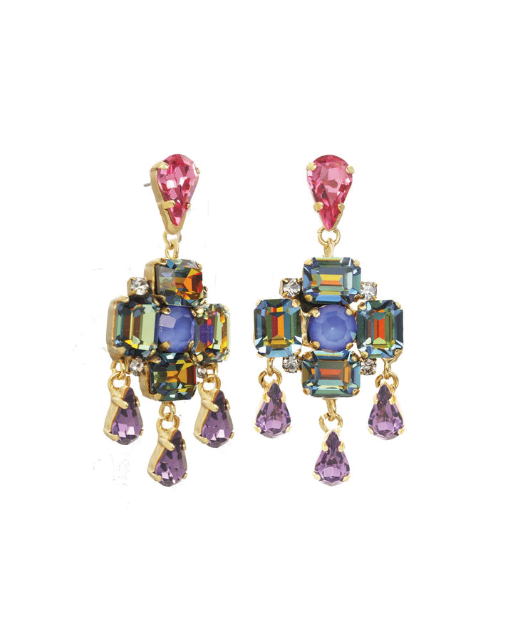 Ryland Studs Gold Plated, Berry Mix Crystal
