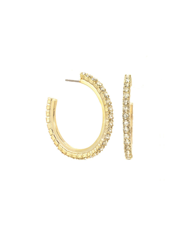 Slim Hoops Gold Plated, White Crystal