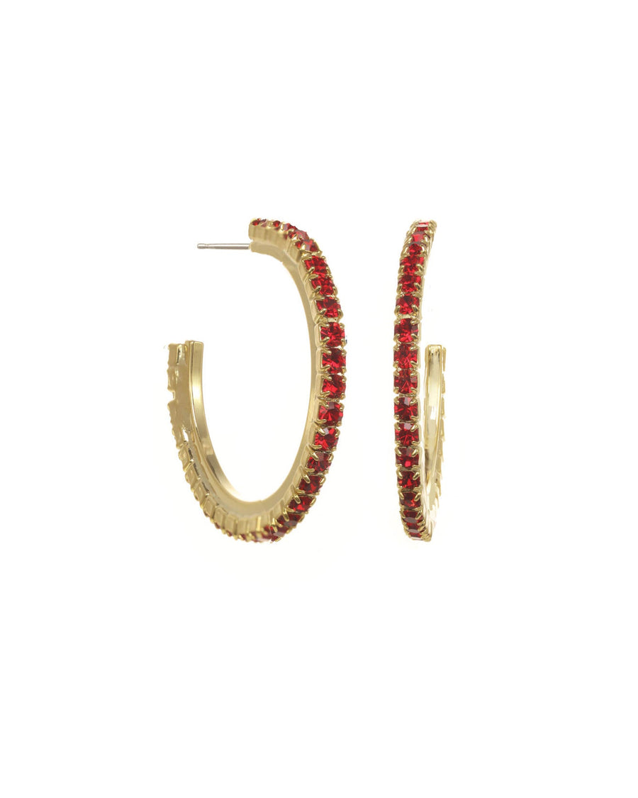 Slim Hoops Gold Plated, Red Crystal