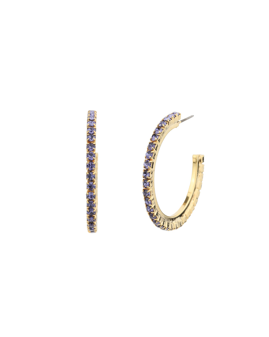 TOVA-Slim Hoops-Earrings-Gold Plated, Tanzanite Crystal-Blue Ruby Jewellery-Vancouver Canada