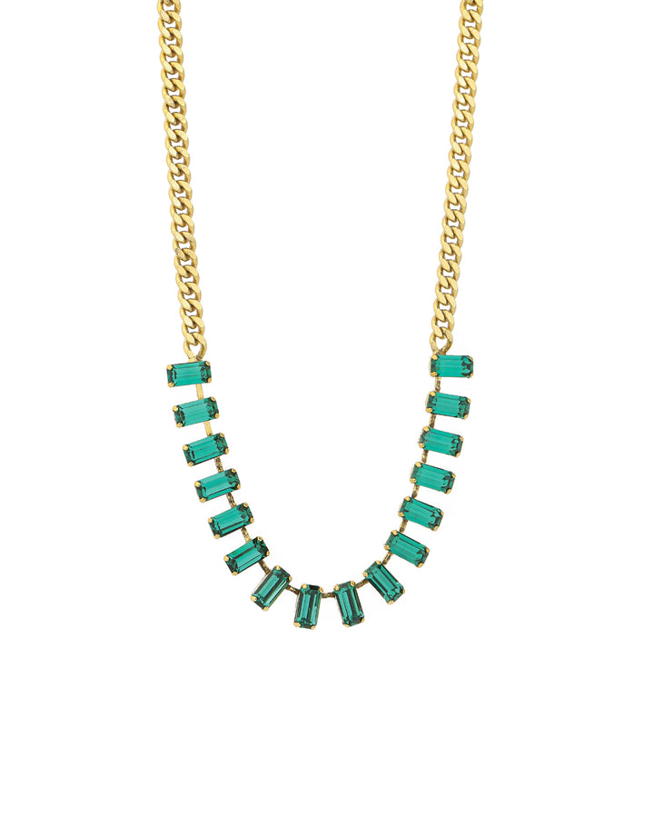 TOVA-Chrysanthi Necklace-Necklaces-14k Gold Plated, Emerald Crystal-Blue Ruby Jewellery-Vancouver Canada