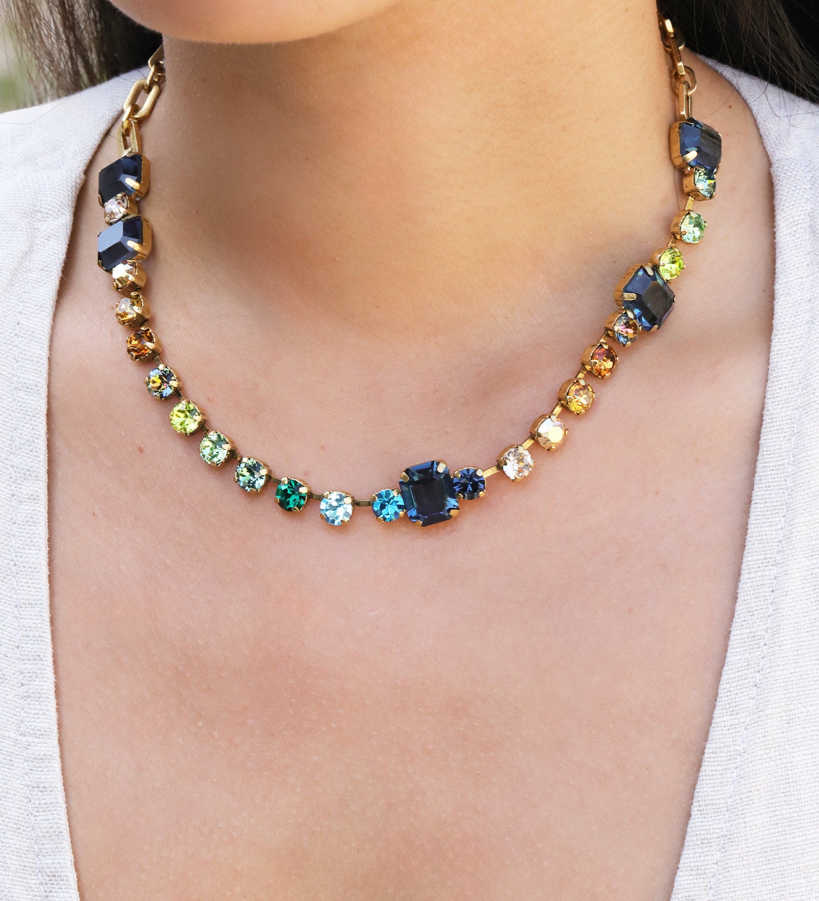 TOVA-Mini Aaralyn Necklace-Necklaces-Gold Plated, Earth Wind & Fire Crystal-Blue Ruby Jewellery-Vancouver Canada