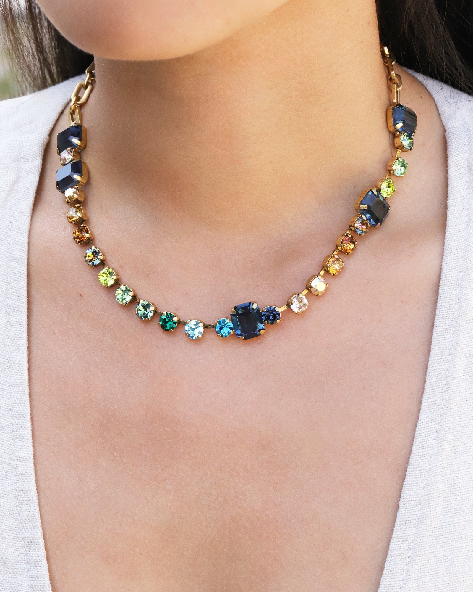 TOVA-Mini Aaralyn Necklace-Necklaces-Gold Plated, Earth Wind & Fire Crystal-Blue Ruby Jewellery-Vancouver Canada