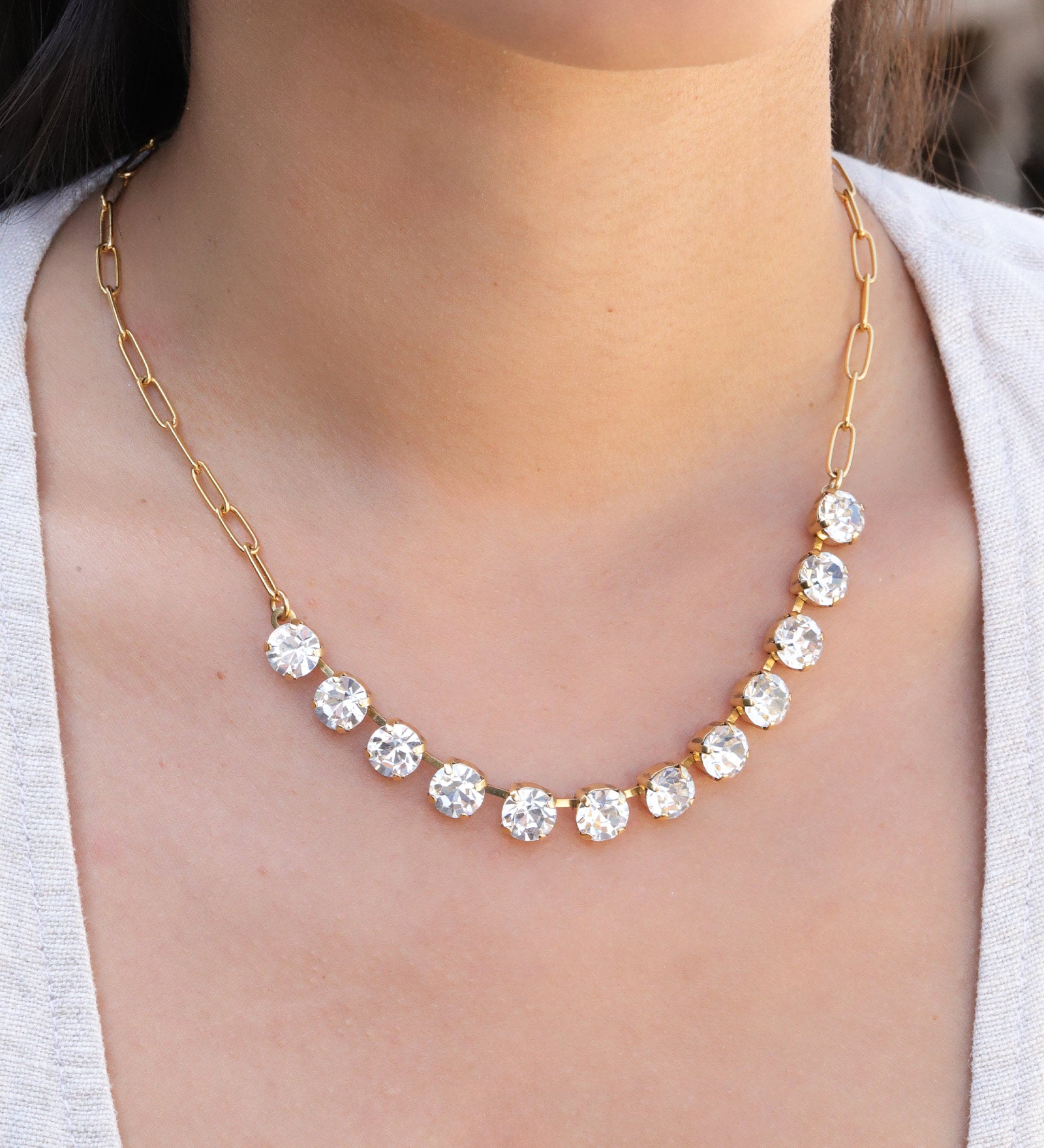 TOVA-Mini Oakland Necklace-Necklaces-Gold Plated, White Crystal-Blue Ruby Jewellery-Vancouver Canada