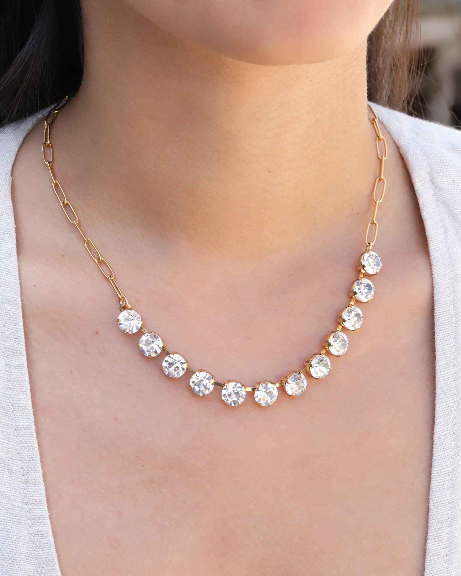 TOVA-Mini Oakland Necklace-Necklaces-Gold Plated, White Crystal-Blue Ruby Jewellery-Vancouver Canada