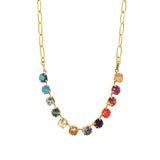 TOVA-Mini Oakland Necklace-Necklaces-Gold Plated, Rainbow Crystal-Blue Ruby Jewellery-Vancouver Canada