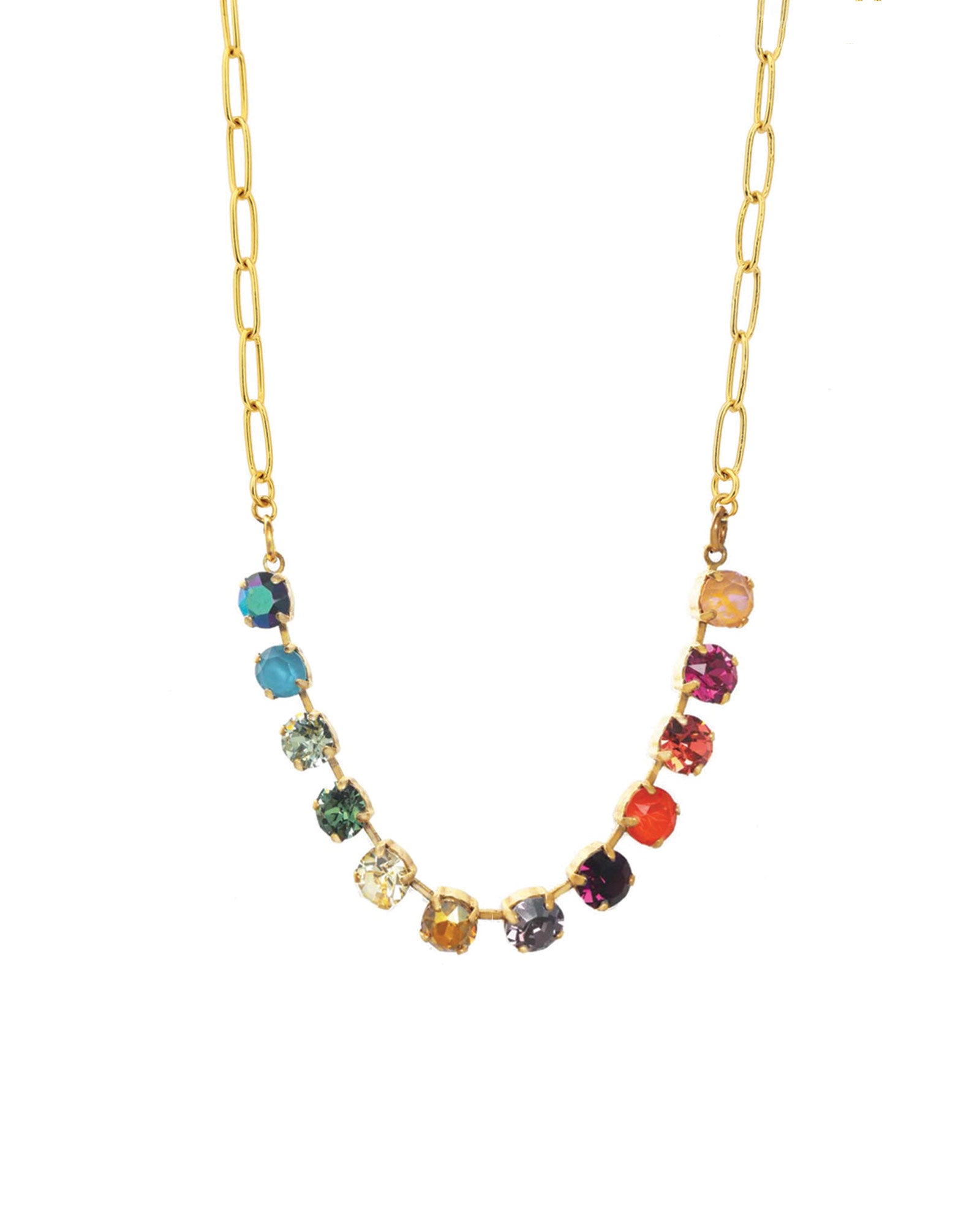 TOVA-Mini Oakland Necklace-Necklaces-Gold Plated, Rainbow Crystal-Blue Ruby Jewellery-Vancouver Canada