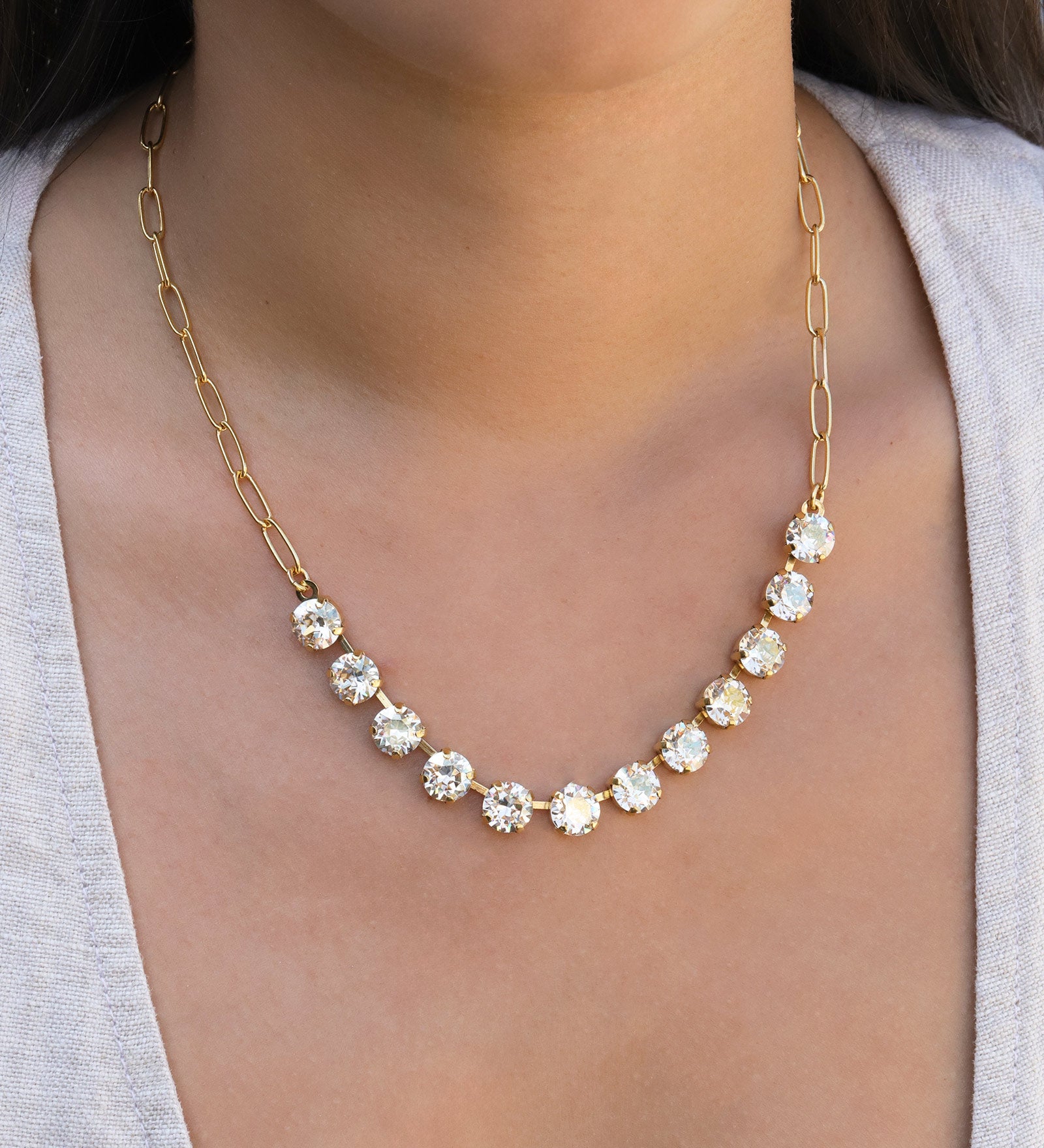 TOVA-Mini Oakland Necklace-Necklaces-Gold Plated, Champagne Crystal-Blue Ruby Jewellery-Vancouver Canada