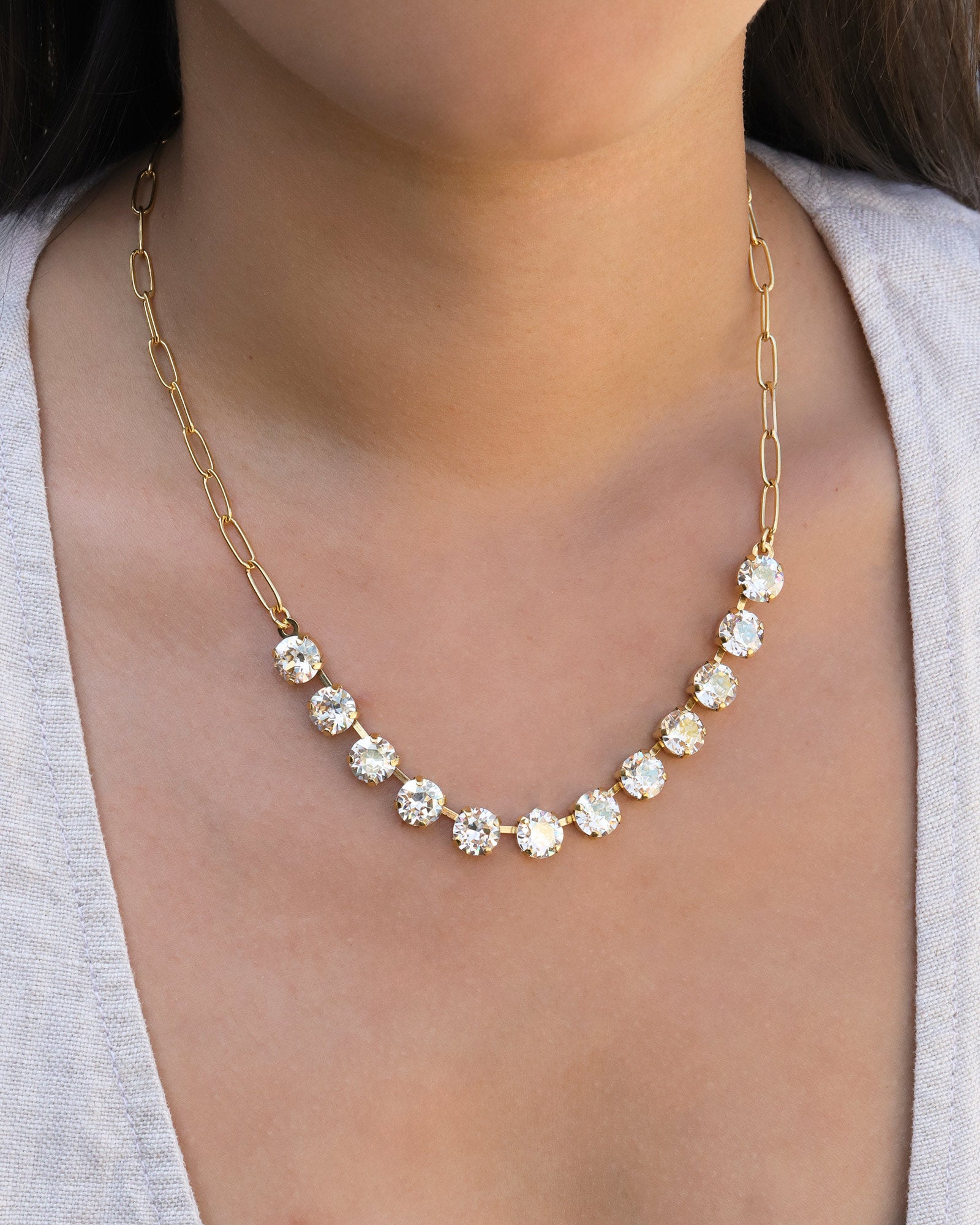 TOVA-Mini Oakland Necklace-Necklaces-Gold Plated, Champagne Crystal-Blue Ruby Jewellery-Vancouver Canada