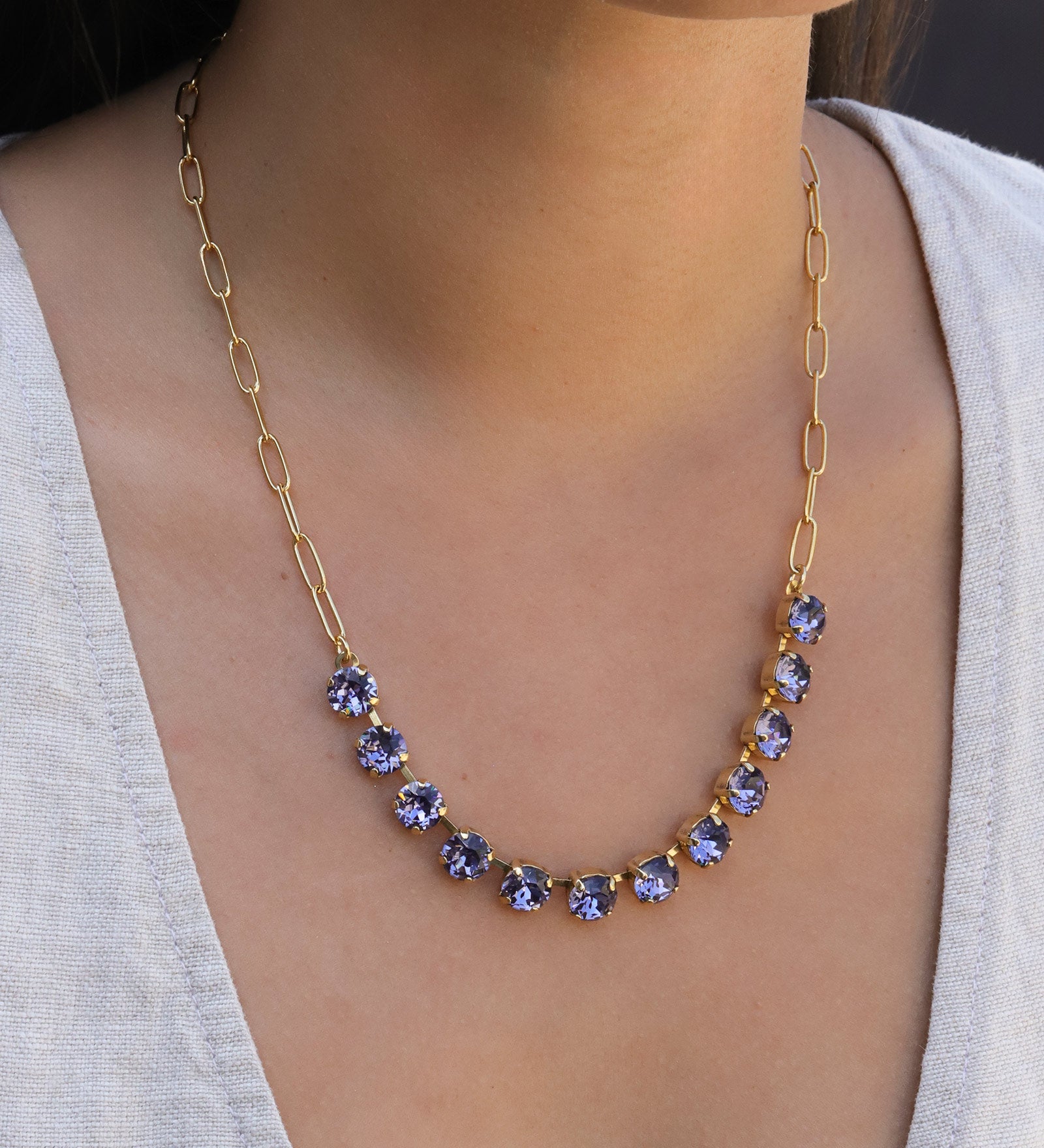 TOVA-Mini Oakland Necklace-Necklaces-Gold Plated, Tanzanite Crystal-Blue Ruby Jewellery-Vancouver Canada