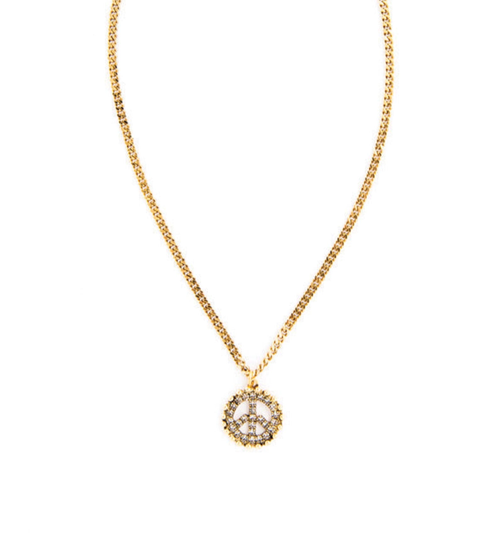 Peace Out Necklace Gold Plated, White Crystal