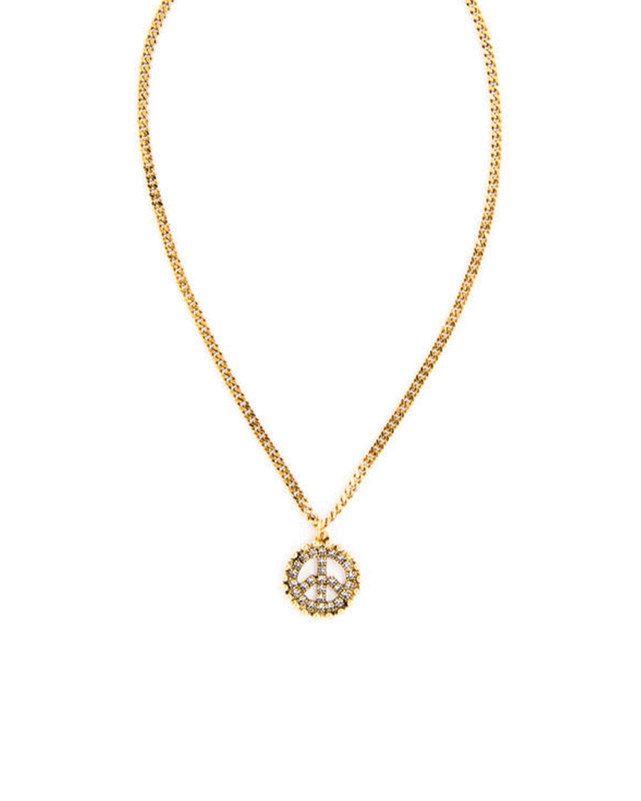 Peace Out Necklace Gold Plated, White Crystal